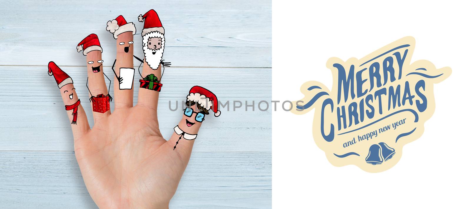 Christmas caroler fingers against white background with vignette