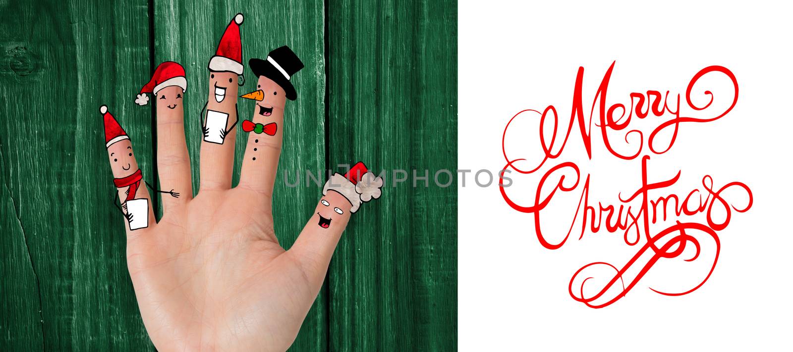 Christmas caroler fingers against white background with vignette