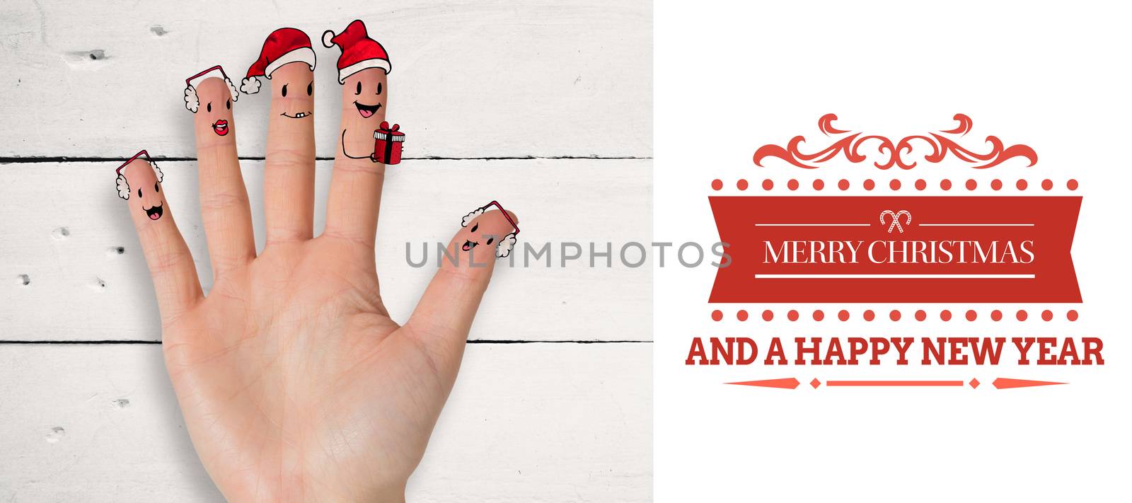 Christmas caroler fingers against white background with vignette