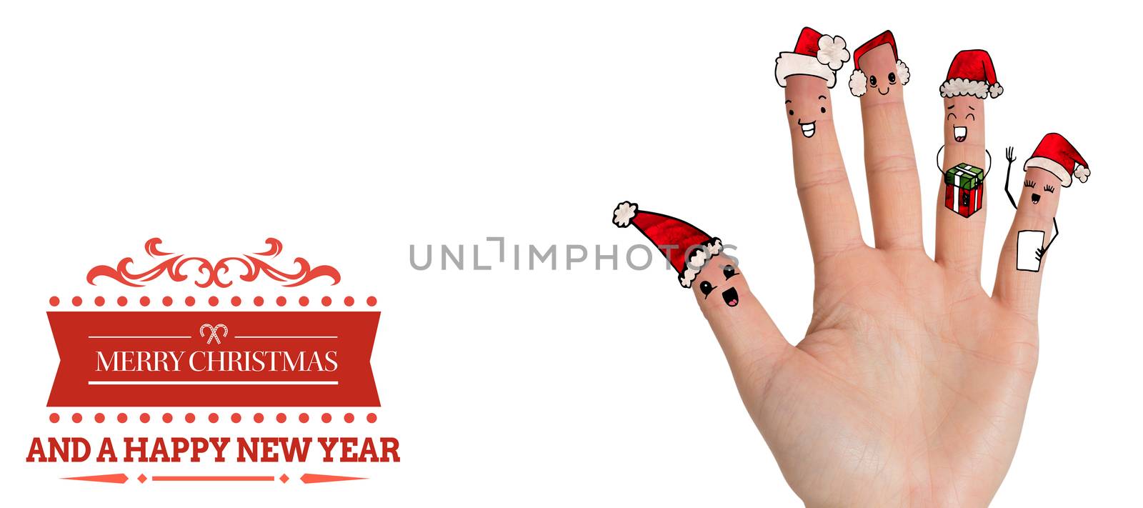 Christmas caroler fingers against white background with vignette