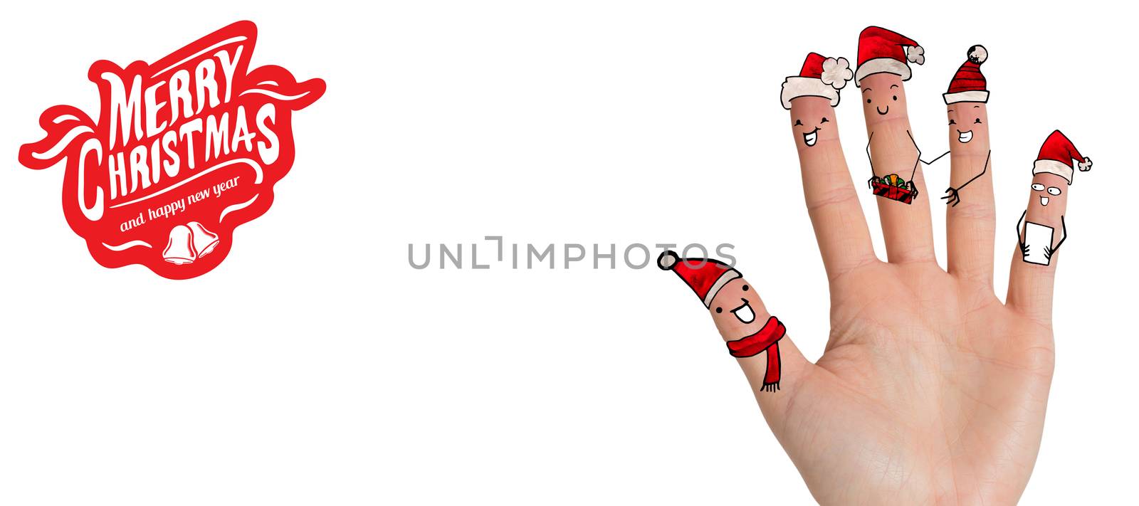 Christmas caroler fingers against white background with vignette