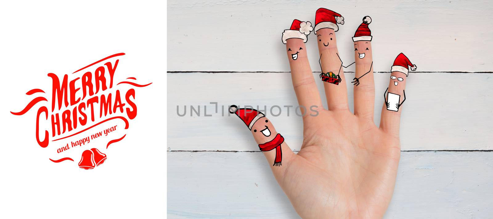 Christmas caroler fingers against white background with vignette