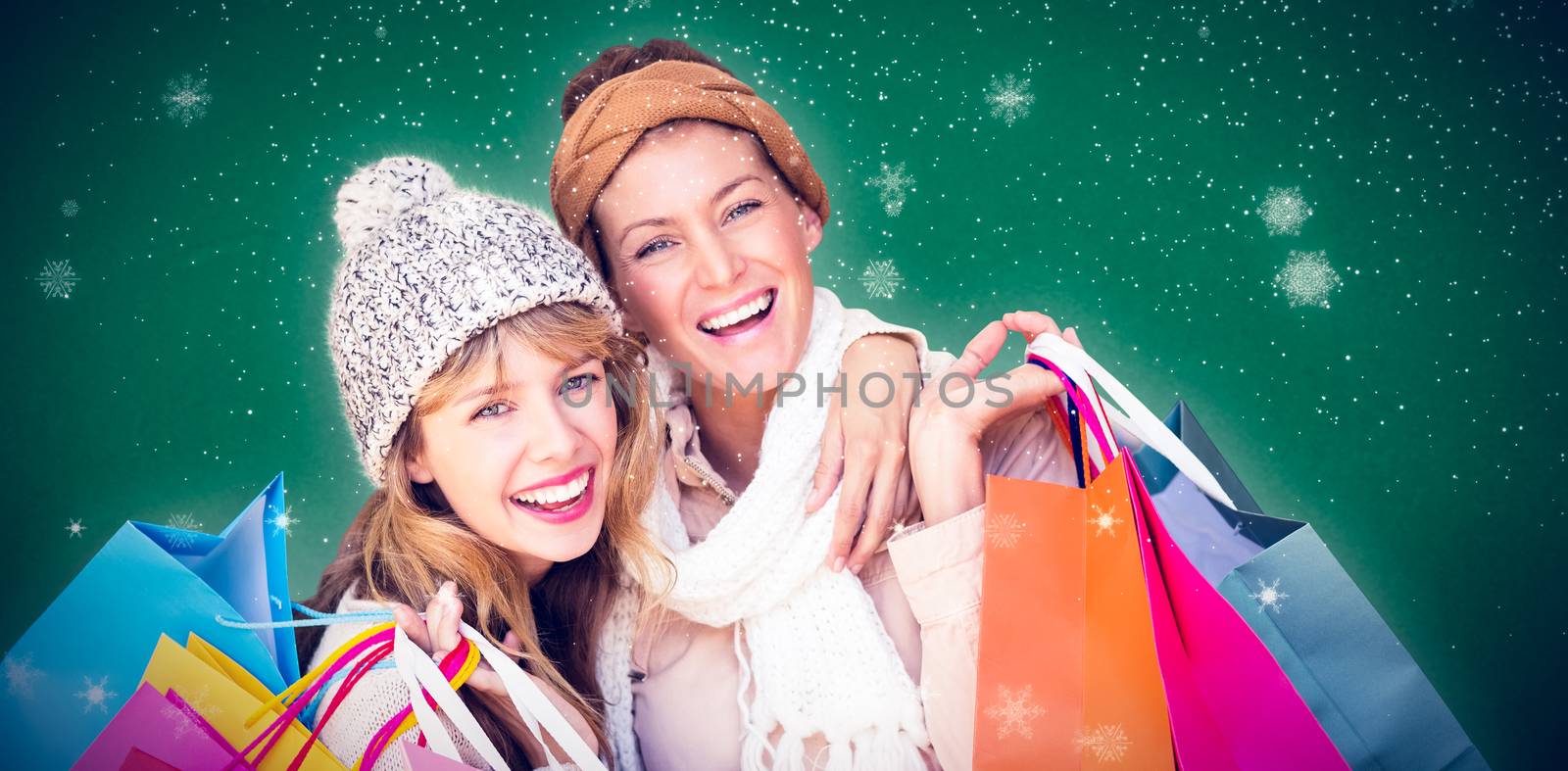 Composite image of smiling women looking at camera with shopping bags  by Wavebreakmedia
