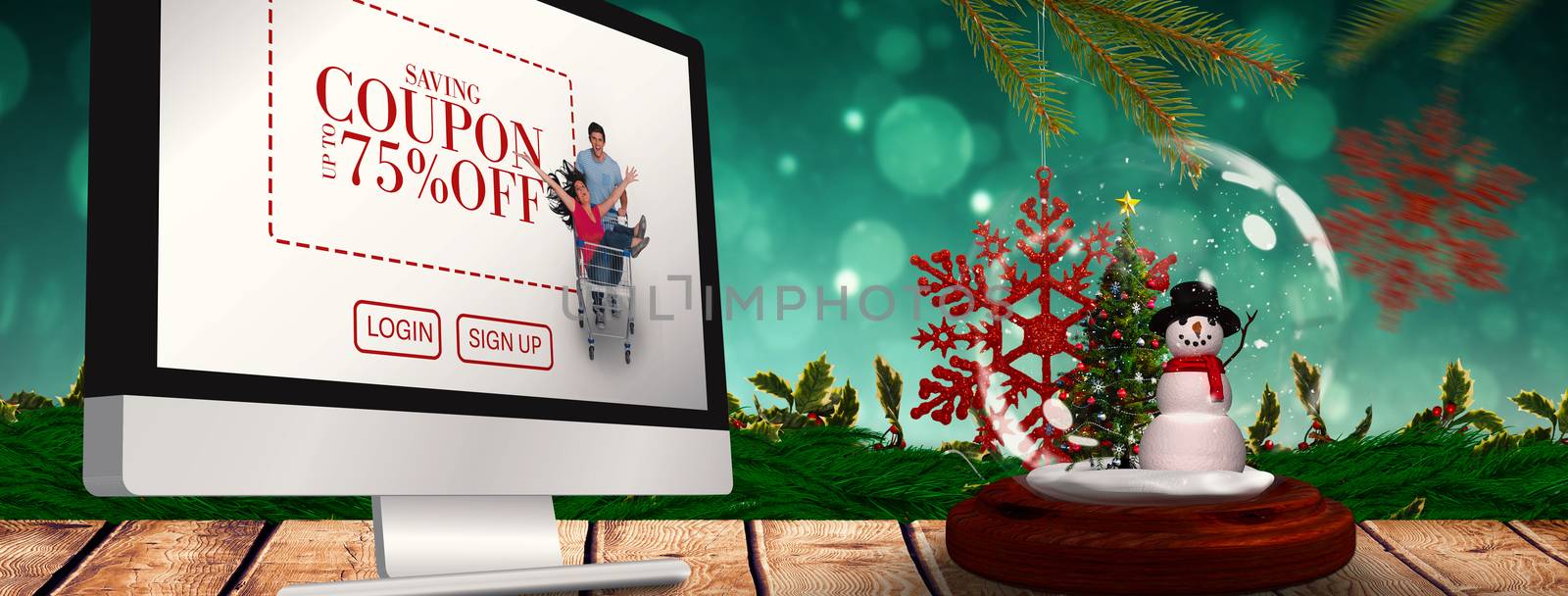 Composite image of snowman and christmas tree in snow globe by Wavebreakmedia