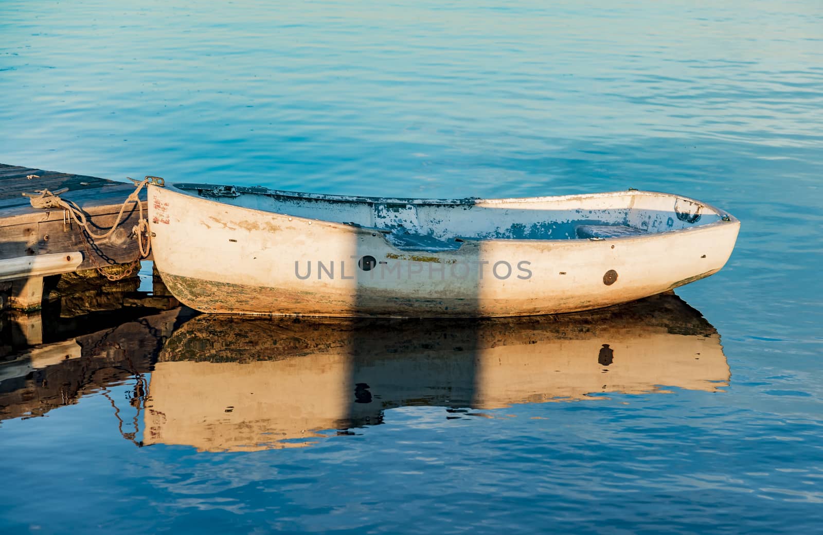 a small boat on the oceanic coast in Maine, USA