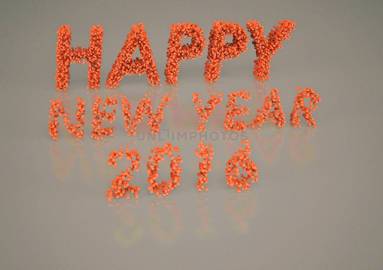 The three-dimensional inscription the Happy New Year 2016 is made small cubes.