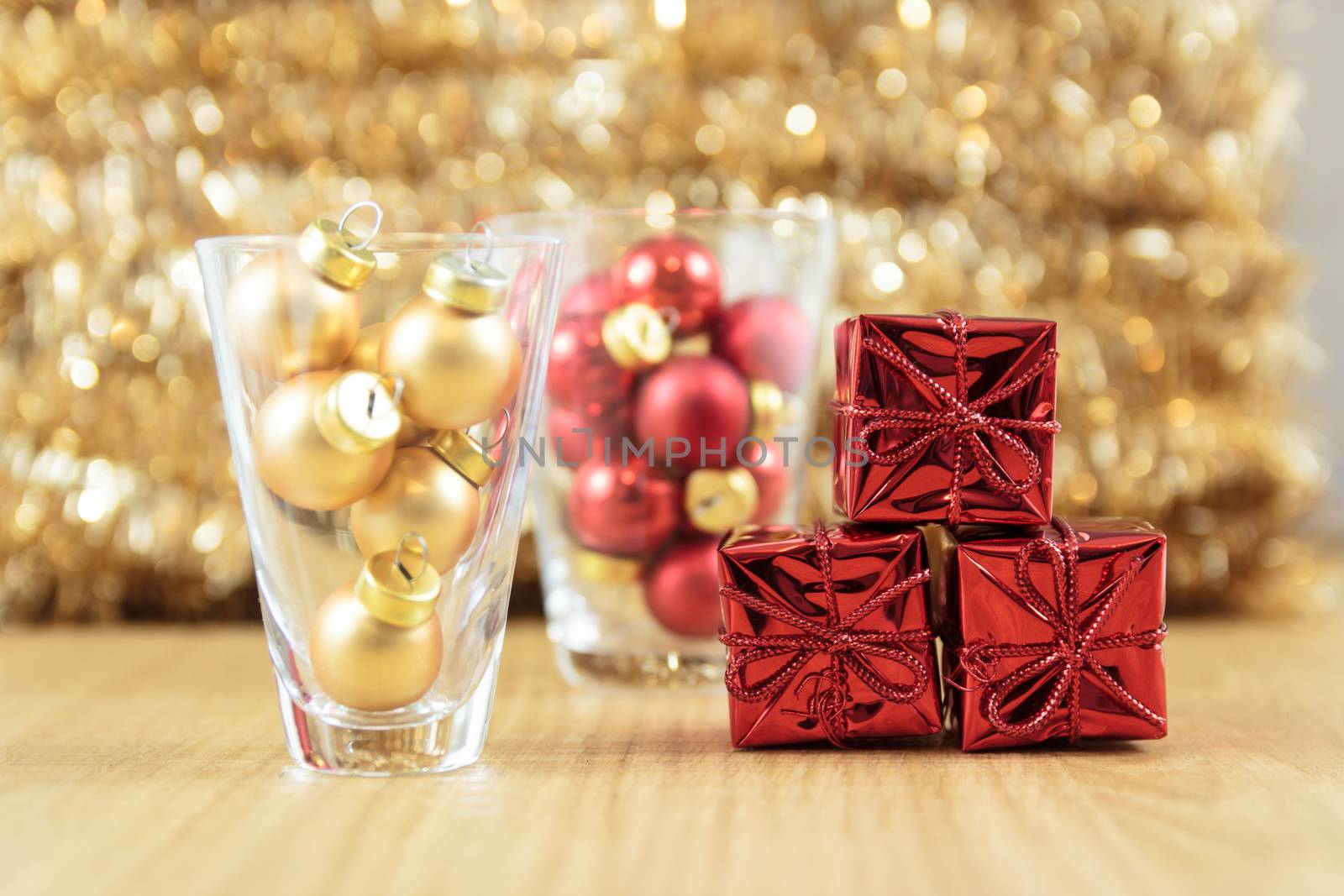 Christmas ornaments red and gold with space to write