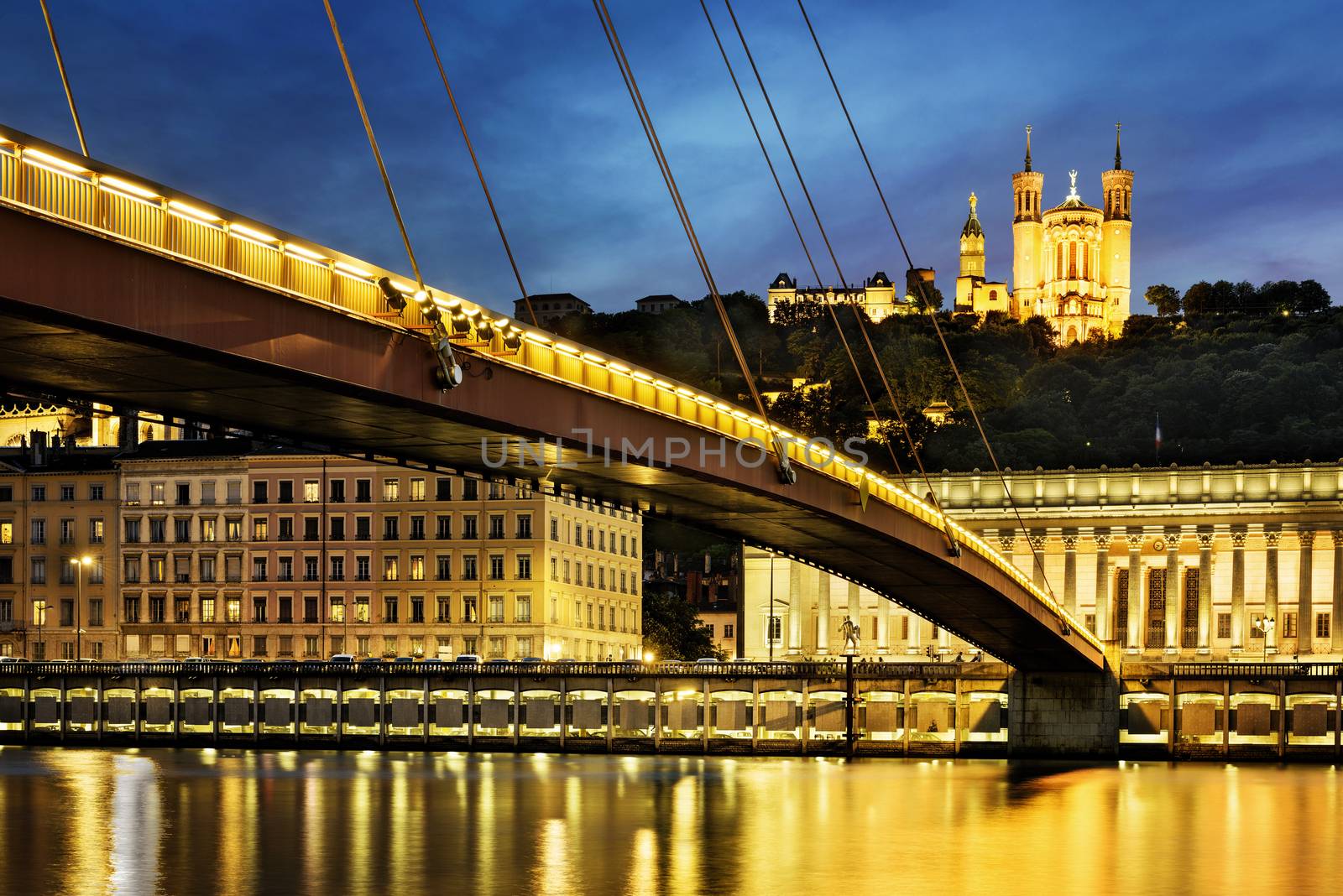 View of Saone river at sunset,Lyon, France.