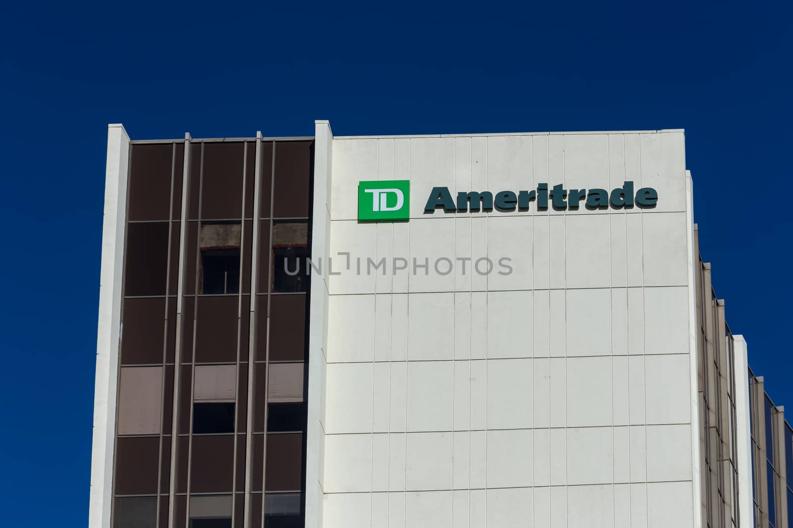 LOS ANGELES, CA/USA - November 11, 2015: TD Ameritrade Building and logo. TD Ameritrade is an American online broker of financial products.