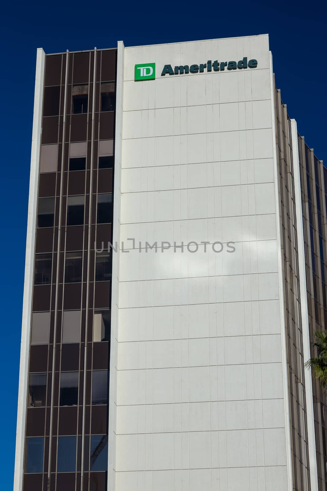 LOS ANGELES, CA/USA - November 11, 2015: TD Ameritrade Building and logo. TD Ameritrade is an American online broker of financial products.