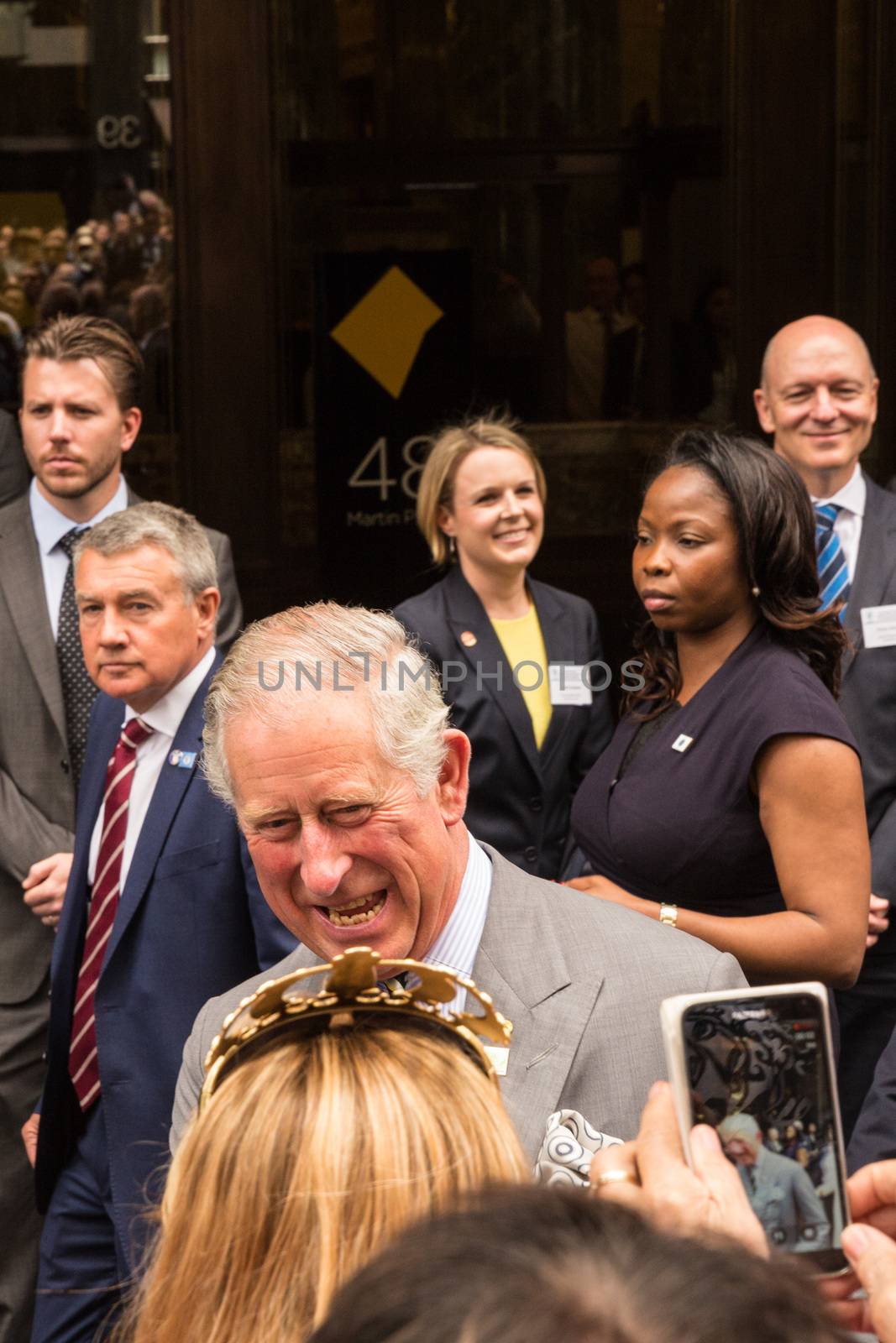 AUSTRALIA, Sydney:  Prince Charles and the Duchess of Cornwall were greeted by crowds in Sydney's Martin Place on November 12, 2015. The royal couple were accompanied by NSW Premier Mike Baird and his wife Kerryn Baird. 