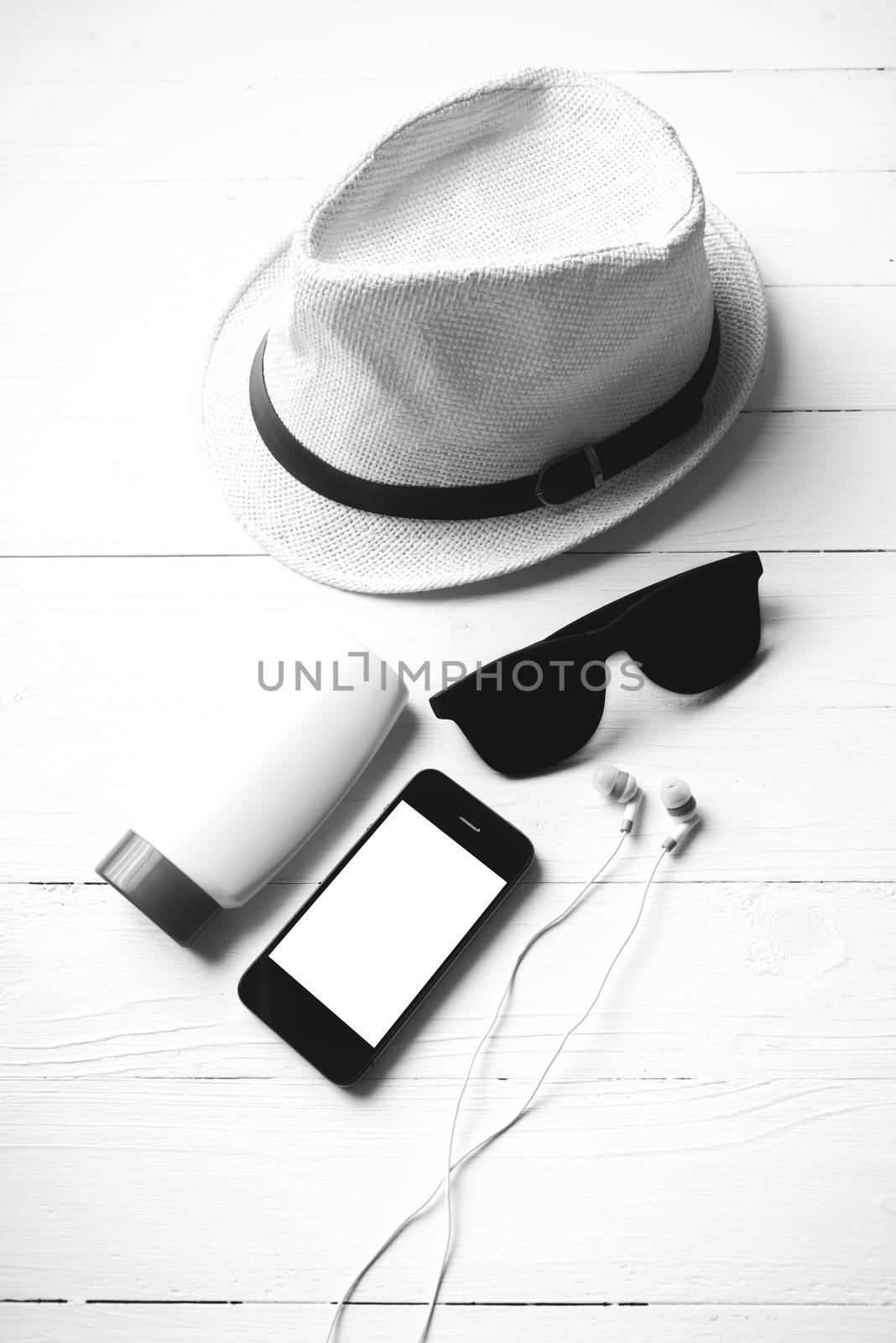 summer tools over white table black and white color style