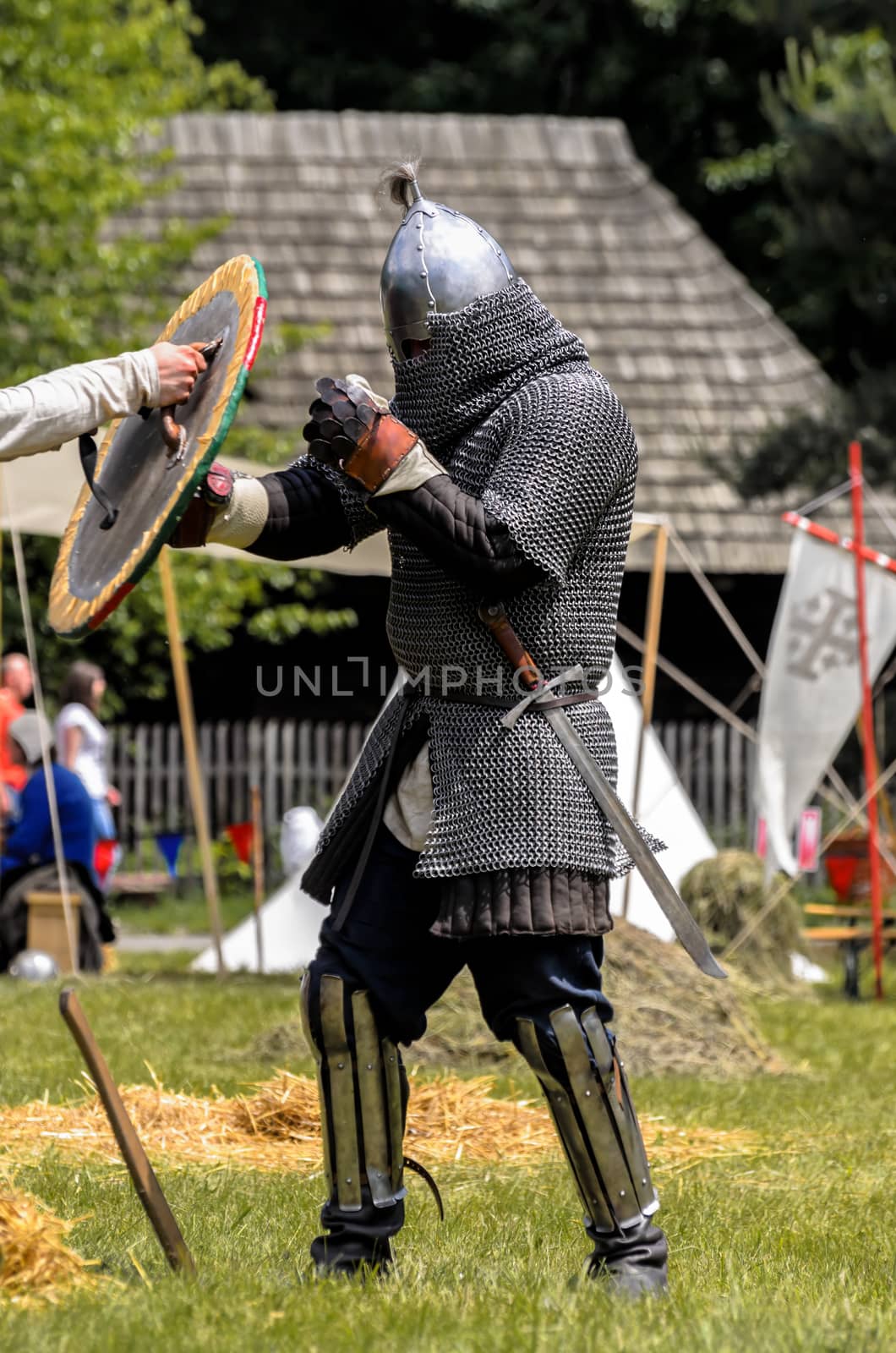CHORZOW,POLAND, JUNE 9: Medieval knight trainng before fight during a IV Convention of Christian Knighthood on June 9, 2013, in Chorzow