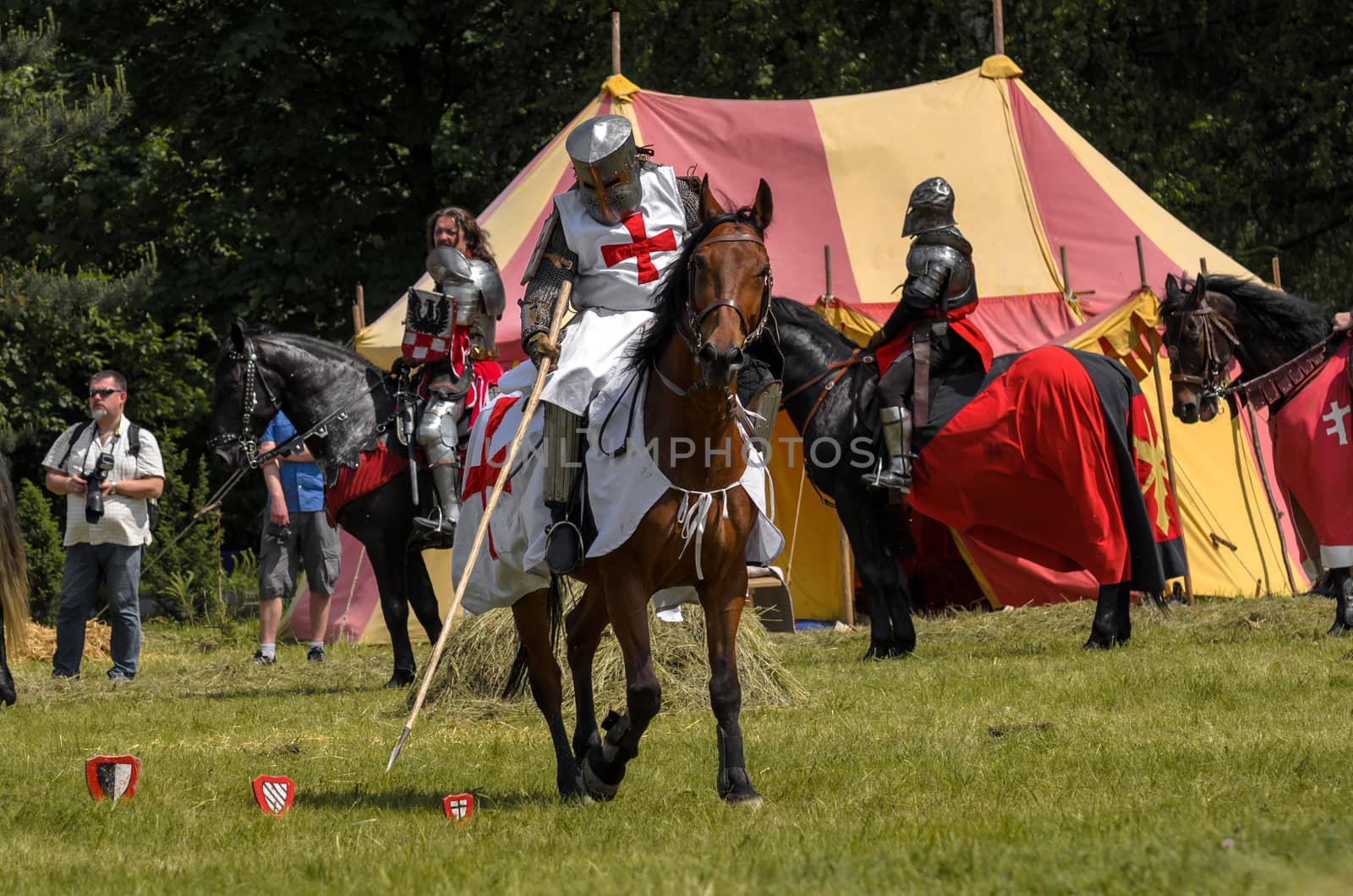 CHORZOW,POLAND, JUNE 9: Medieval knight on horseback showing the by Attila