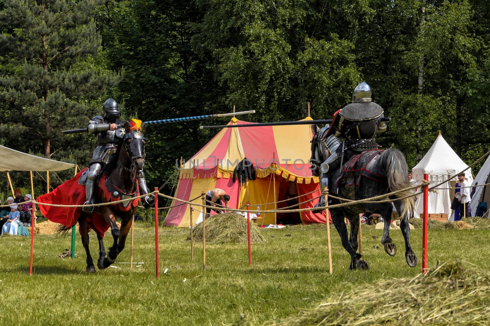 CHORZOW,POLAND, JUNE 9: Medieval knights jousting during a IV Convention of Christian Knighthood on June 9, 2013, in Chorzow