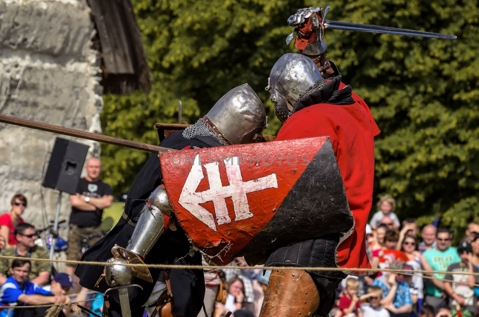 CHORZOW,POLAND, JUNE 9: Fight of medieval knights during a IV Convention of Christian Knighthood on June 9, 2013, in Chorzow