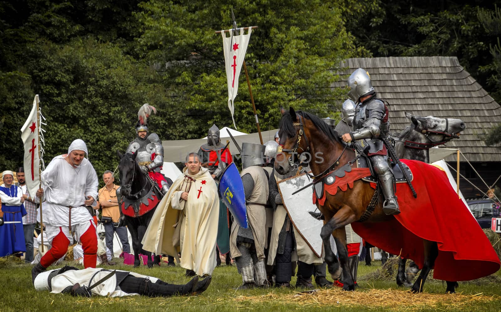 CHORZOW,POLAND, JUNE 9: Battle of medieval knights during a IV Convention of Christian Knighthood on June 9, 2013, in Chorzow