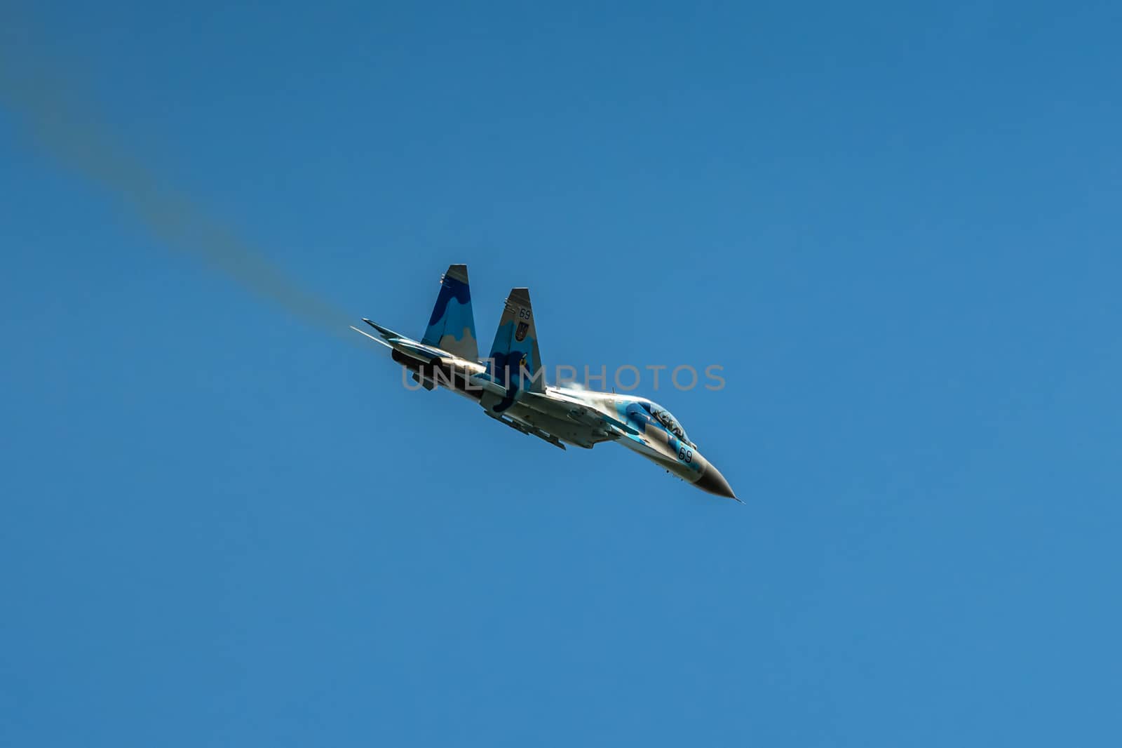 RADOM, POLAND - AUGUST 25: Ukrainian SU-27 display during Air Show 2013 event on August 25, 2013 in Radom, Poland