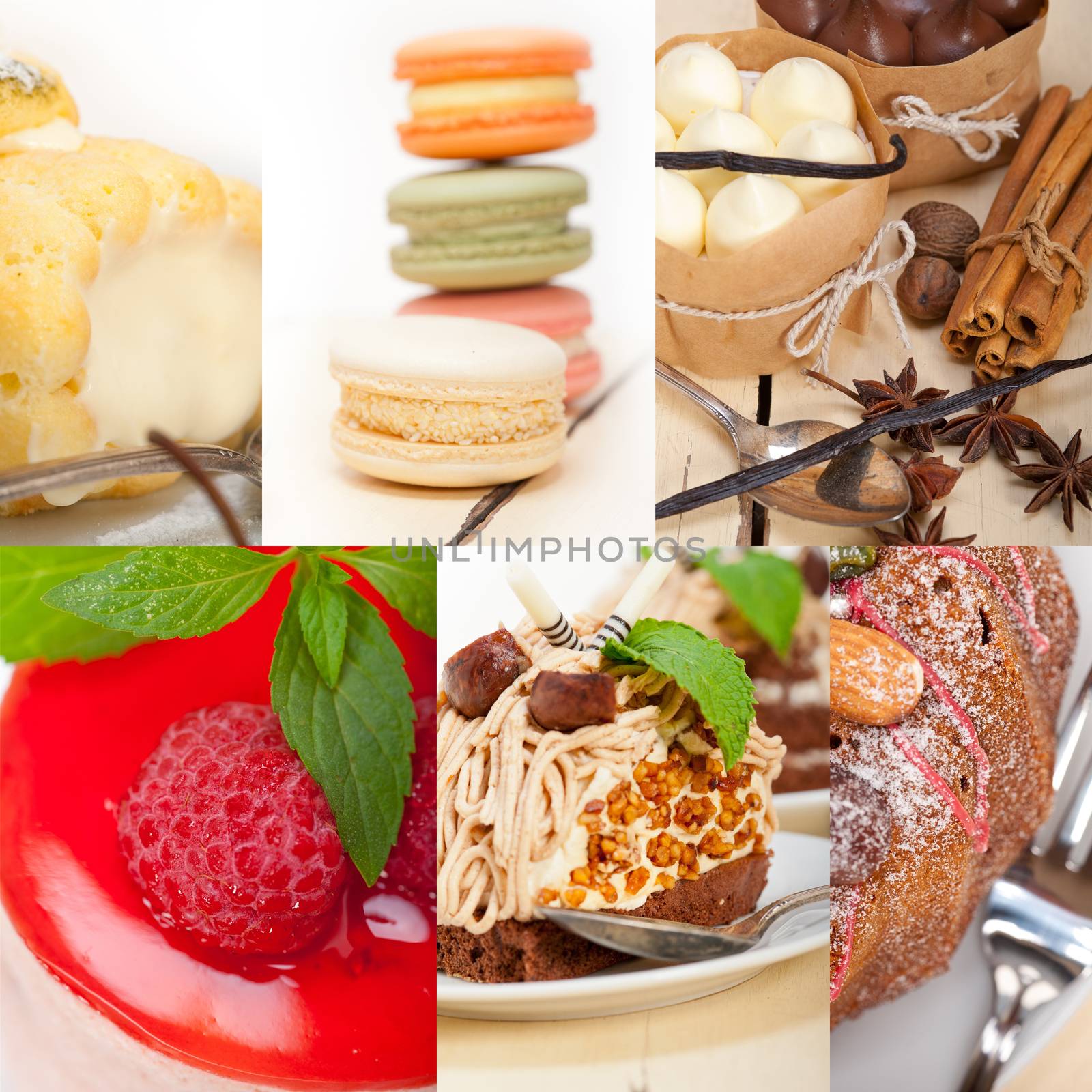 fresh colorful delicious homemade dessert cake selection composition collage 