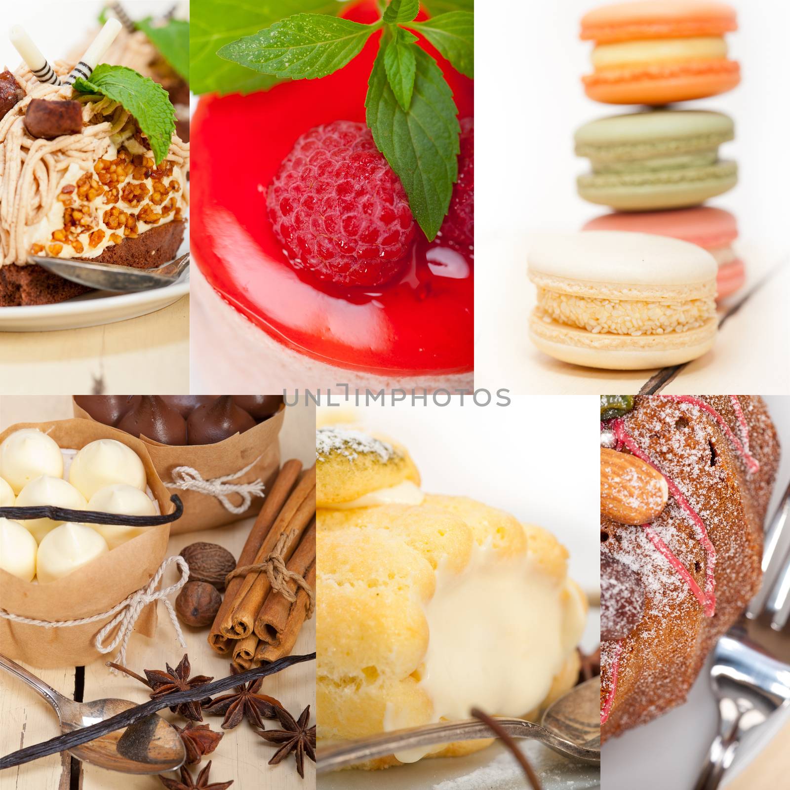 fresh colorful delicious homemade dessert cake selection composition collage 