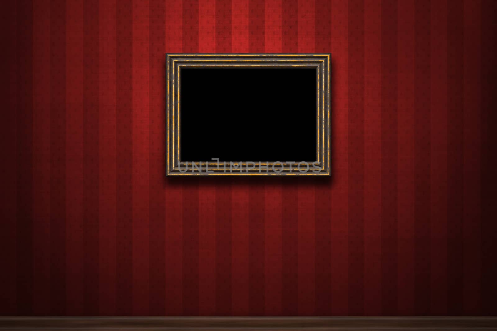 Old wooden frame on red retro grunge wall by Attila
