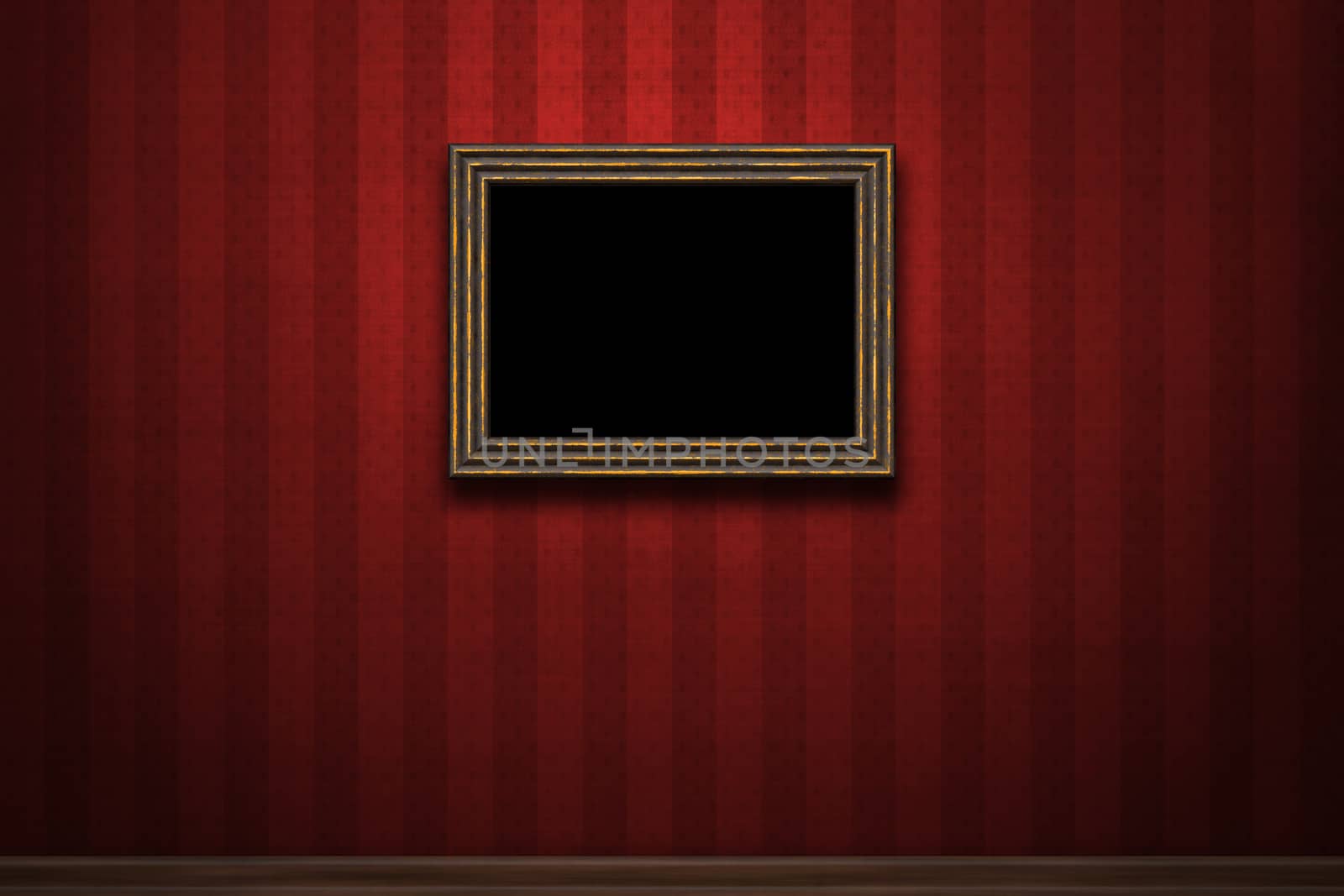 Old wooden frame on red retro grunge wall