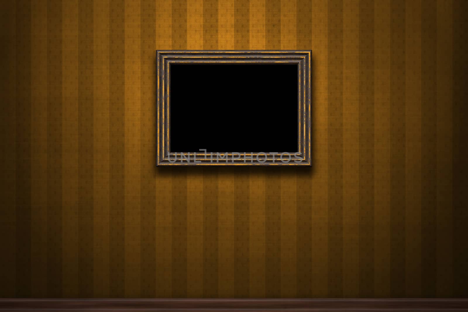 Old wooden frame on brown retro grunge wall