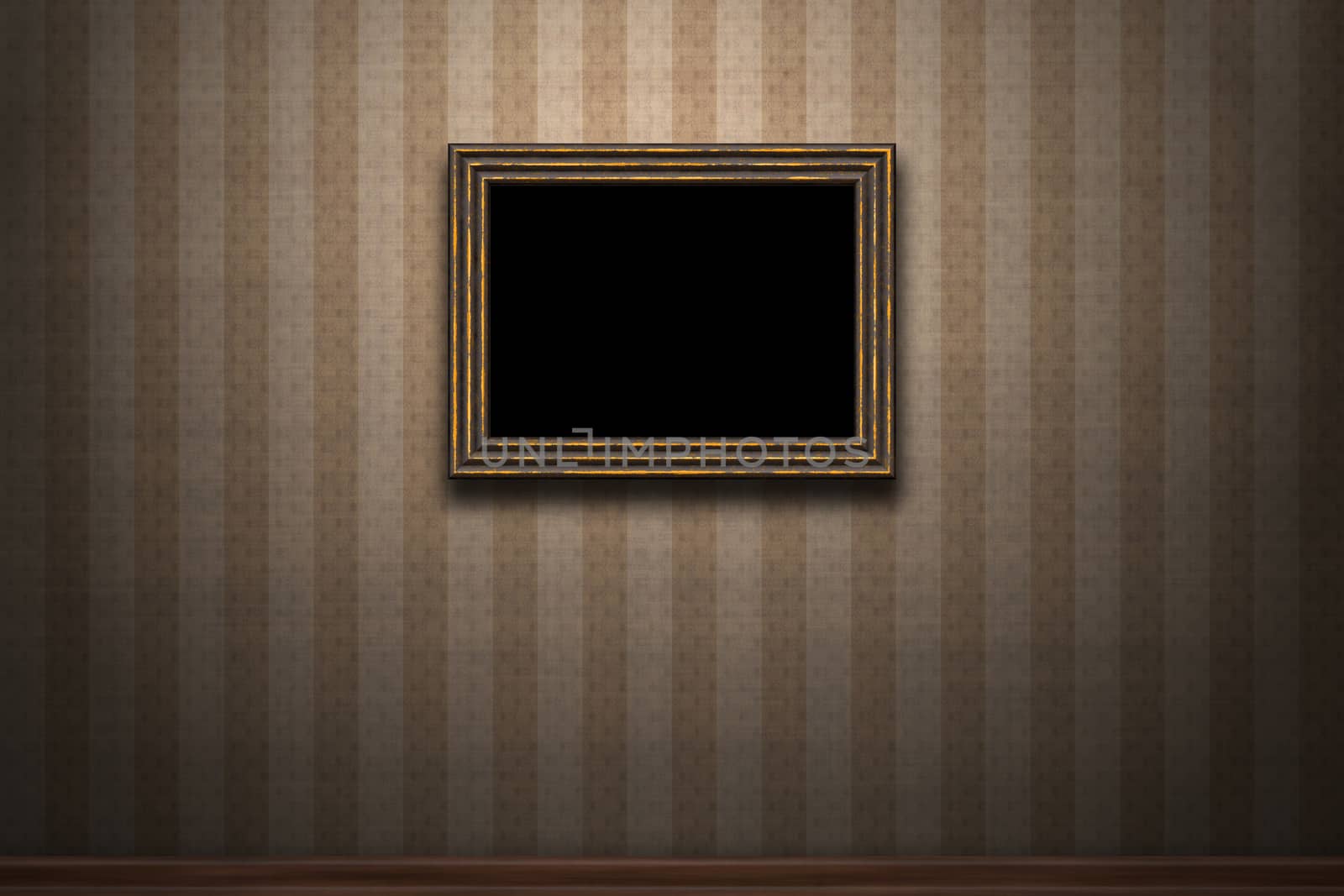 Old wooden frame on retro grunge wall