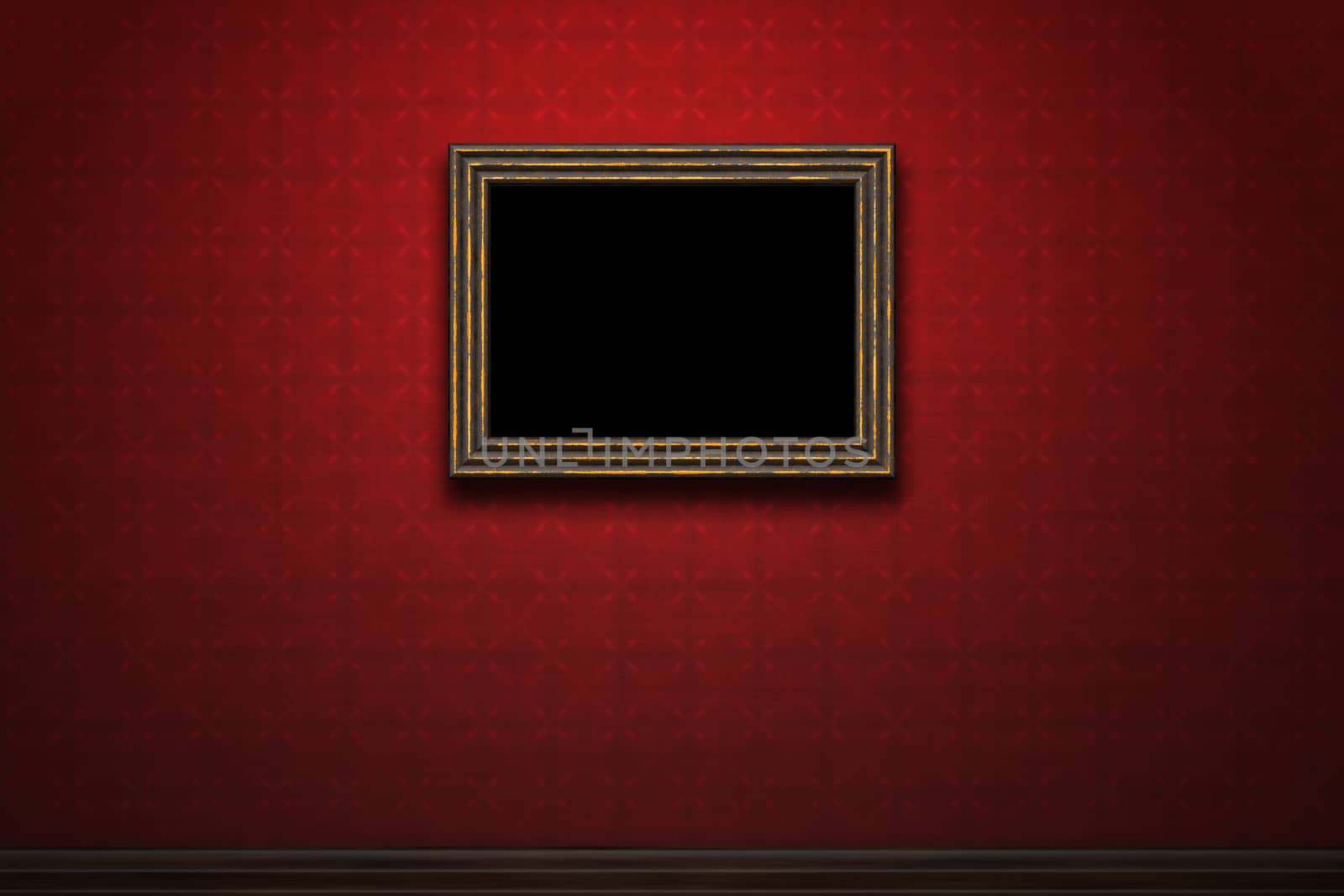 Old wooden frame on red retro grunge wall