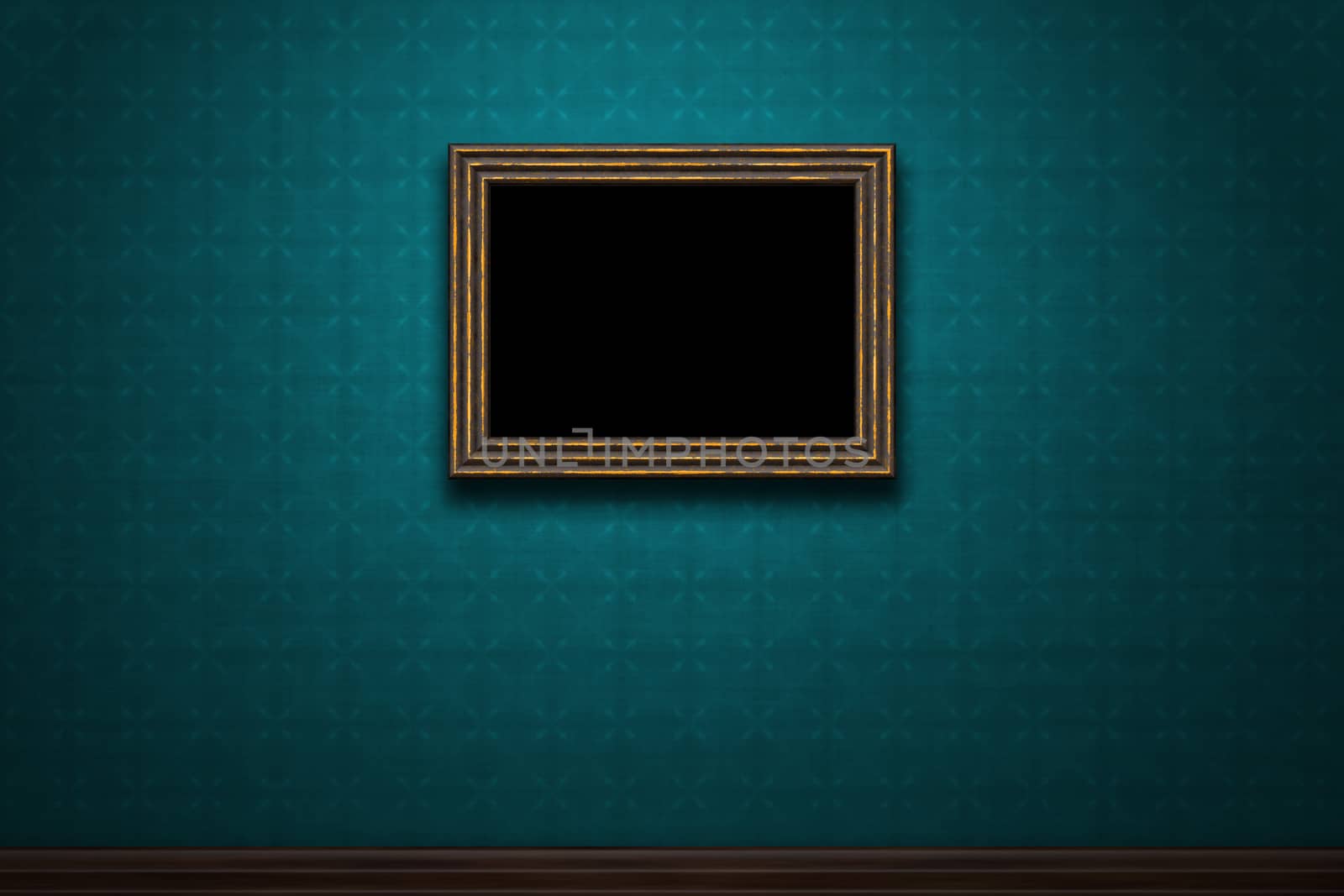 Old wooden frame on blue retro grunge wall