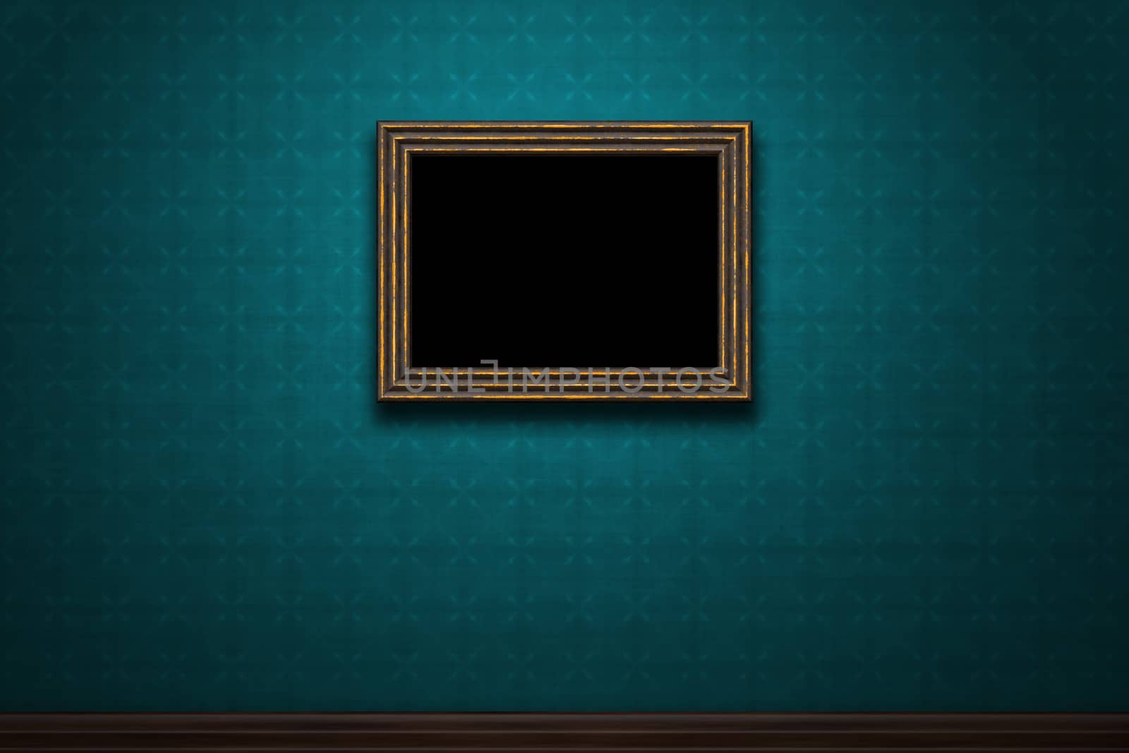 Old wooden frame on blue retro grunge wall