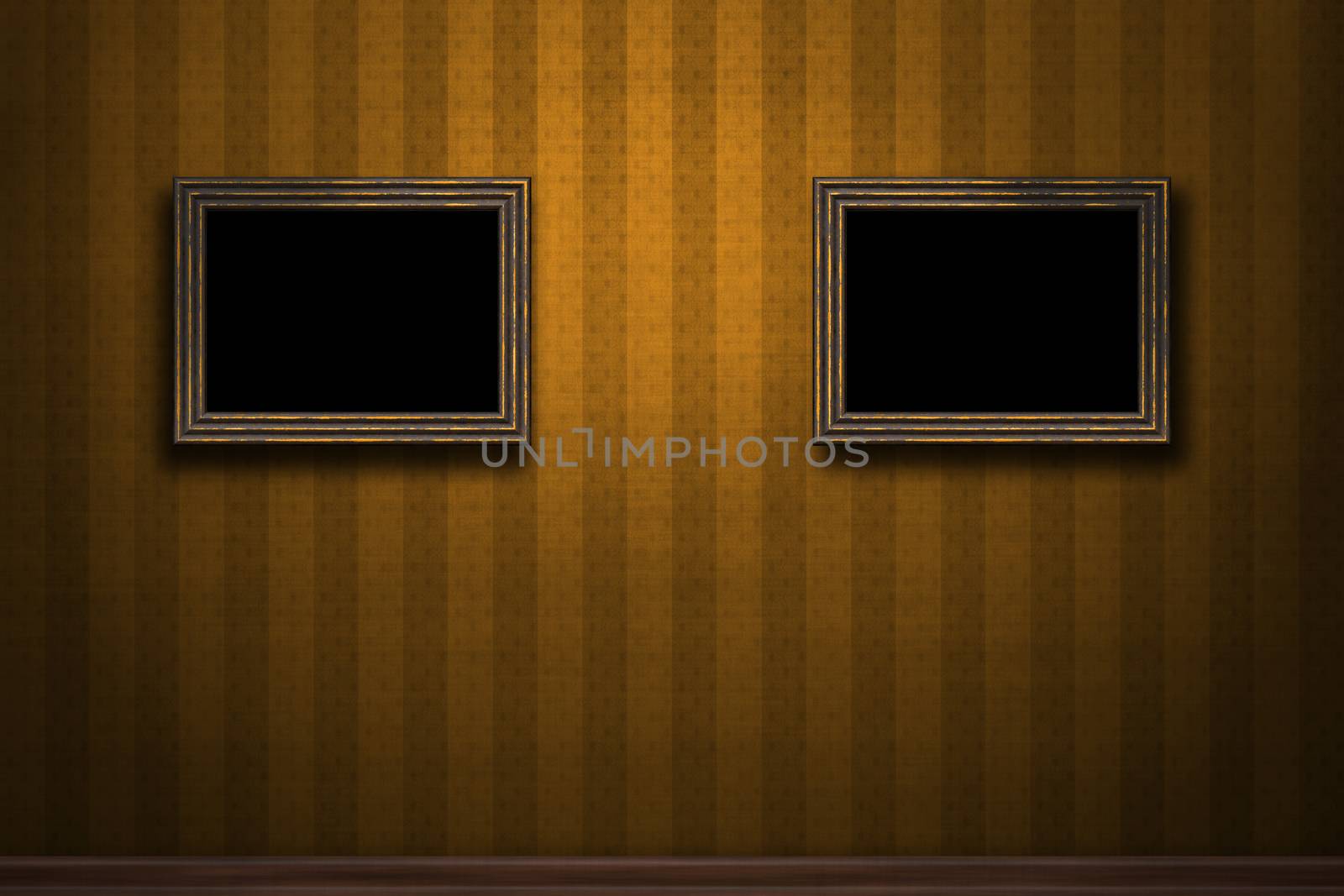 Old wooden frames on retro grunge wall