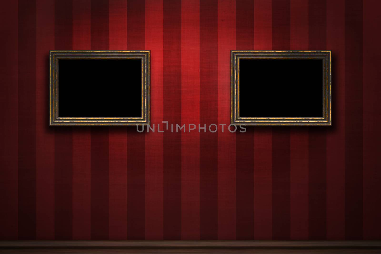 Old wooden frames on red retro grunge wall by Attila