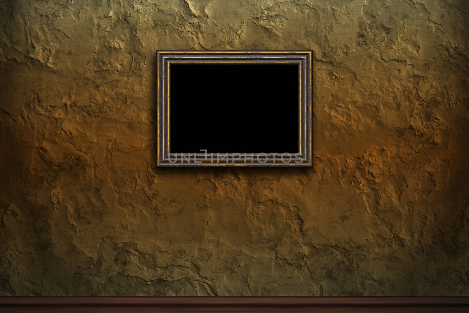 Old wooden frame on retro grunge wall
