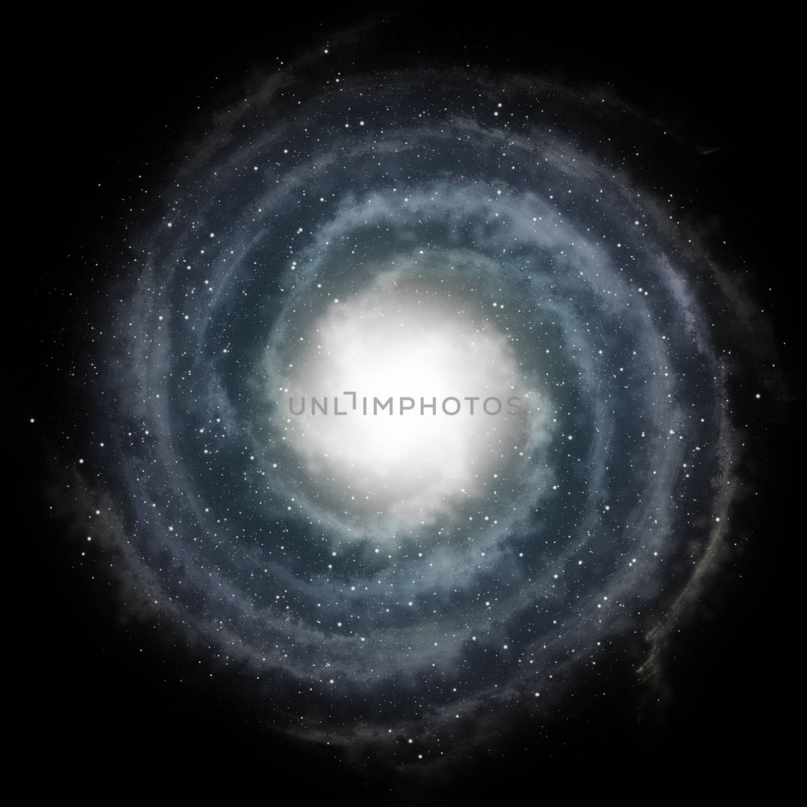 Blue spiral galaxy against black space and stars in deep outer space