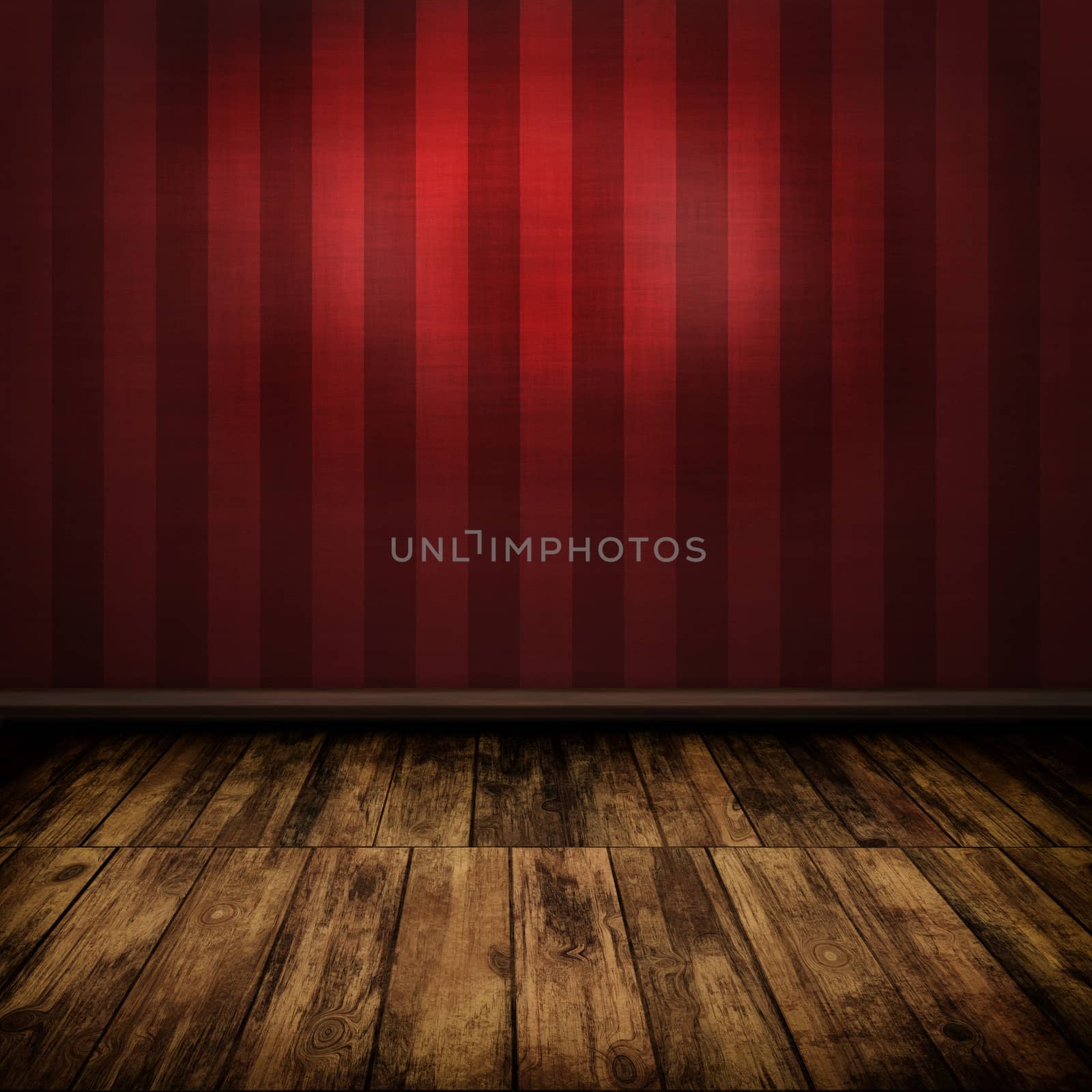 Dark vintage red room interior with wooden floor