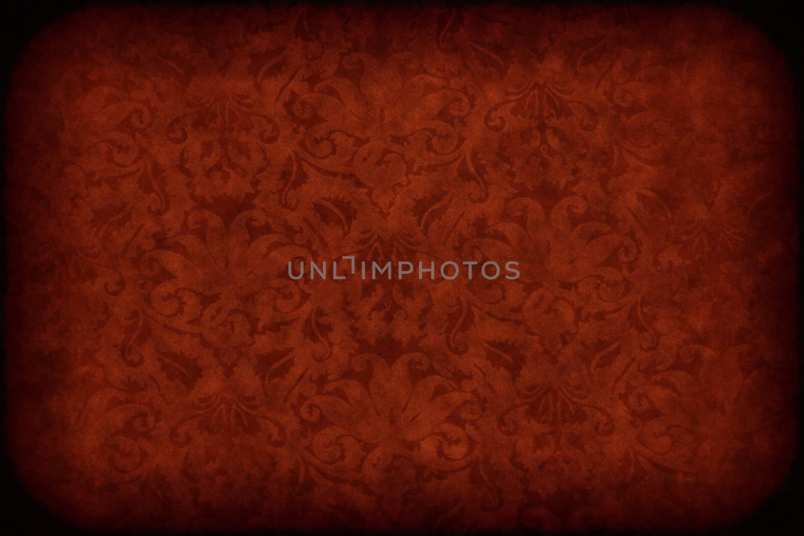 Red dark wall with old floral pattern background or texture
