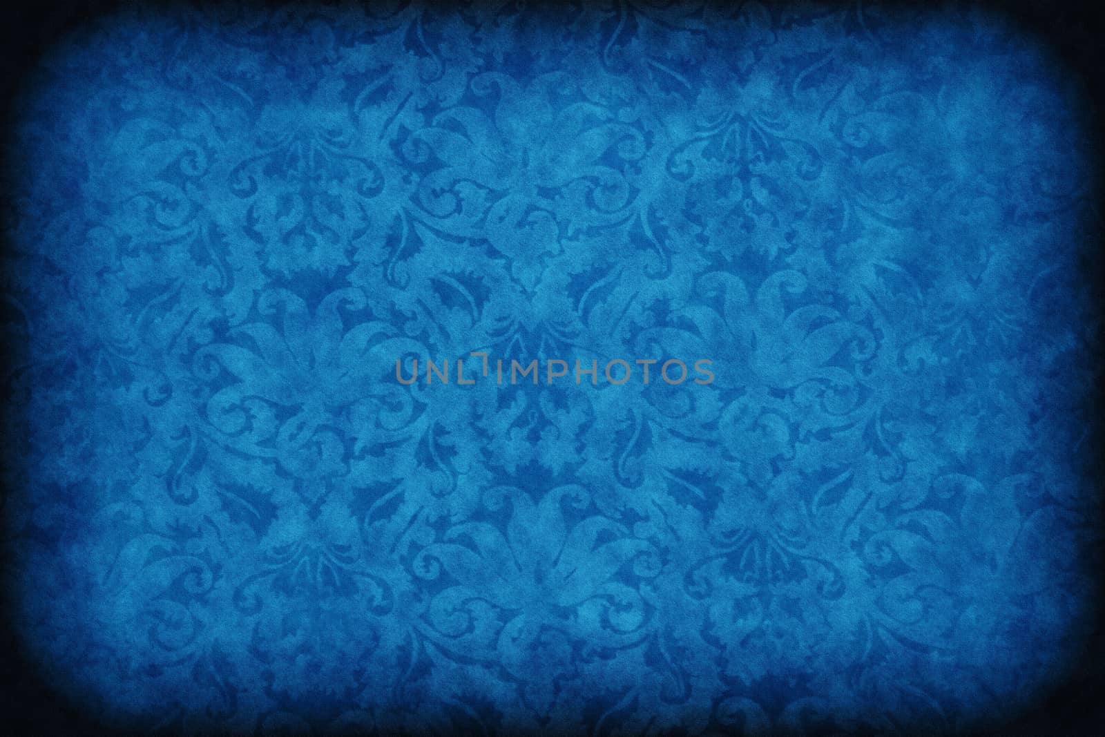 Blue dark wall with old floral pattern background or texture by Attila