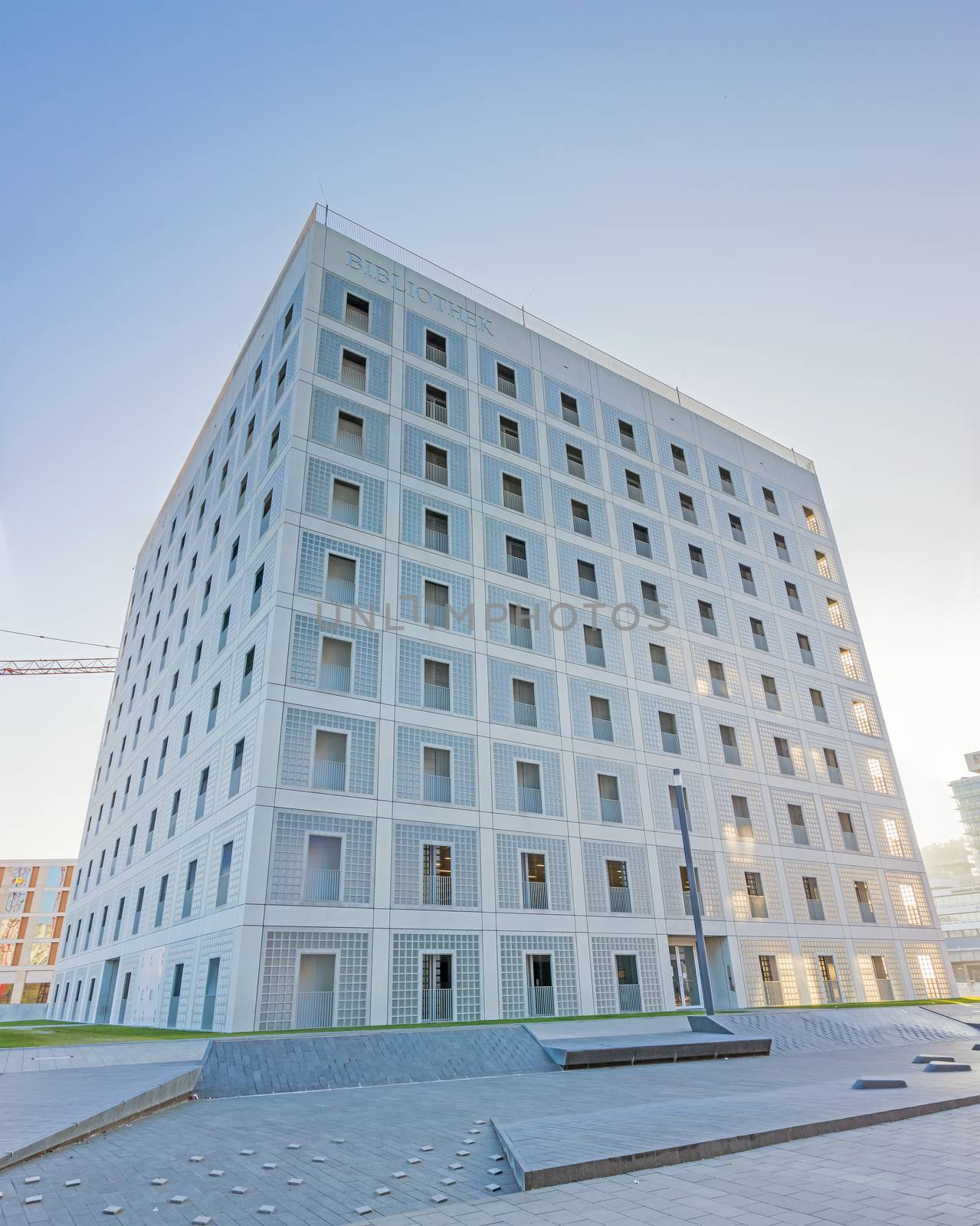 Stuttgart, Germany - November 1, 2013: The new municipal public library of Stuttgart (Bibliothek Stuttgart) - exterior view. It provides more than 500,000 books. It is designed by Eun Young Yi.