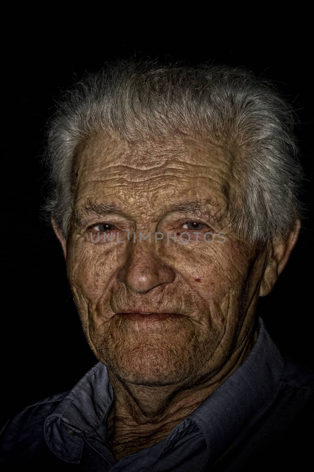 Old man with a grey hair portrait in grudge style by Attila