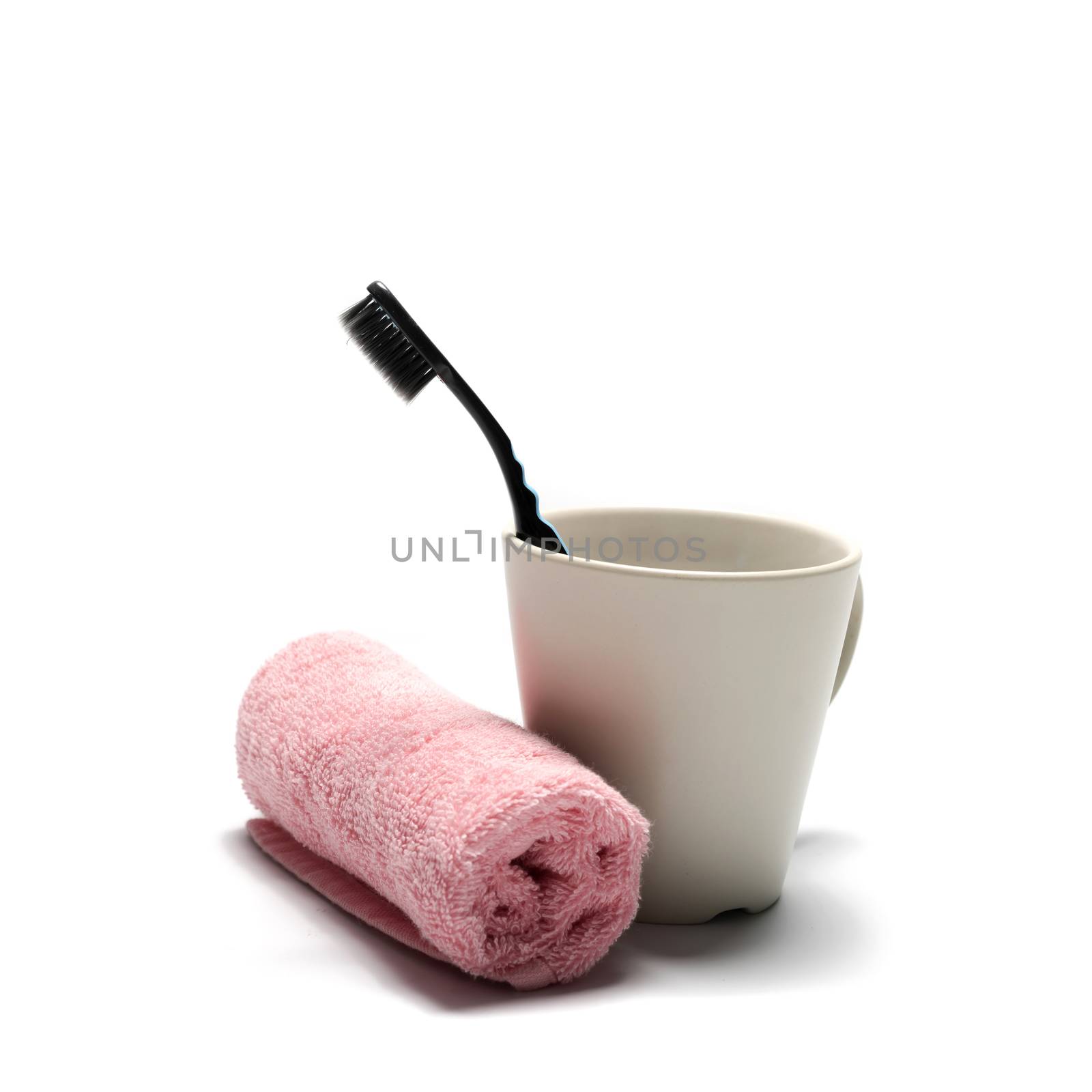 tooth brush and towel with mug by ammza12