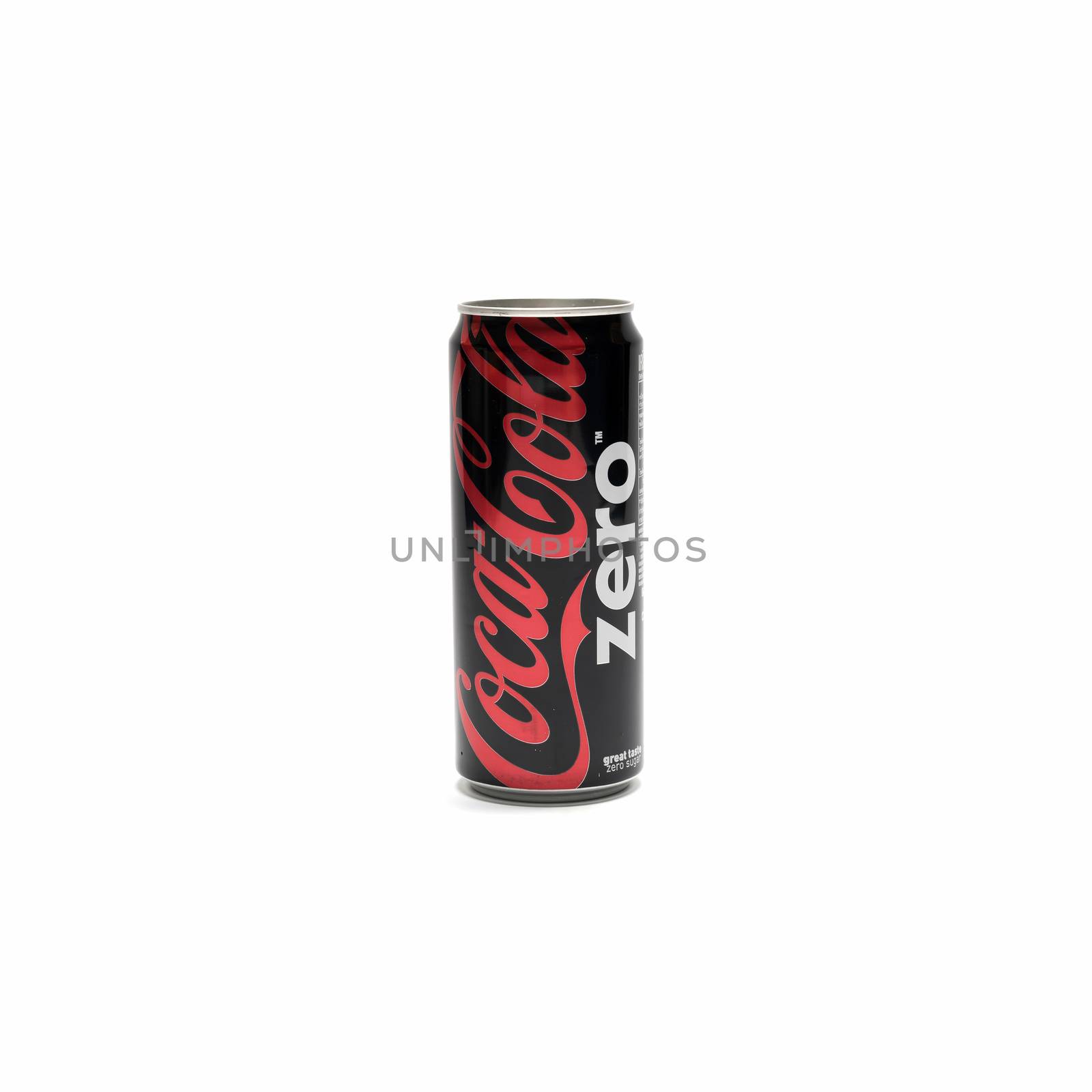 BANGKOK, THAILAND - JUNE 24, 2015: The new thin Coca-Cola zero can on white background in bangkok thailand on 24 June 2015