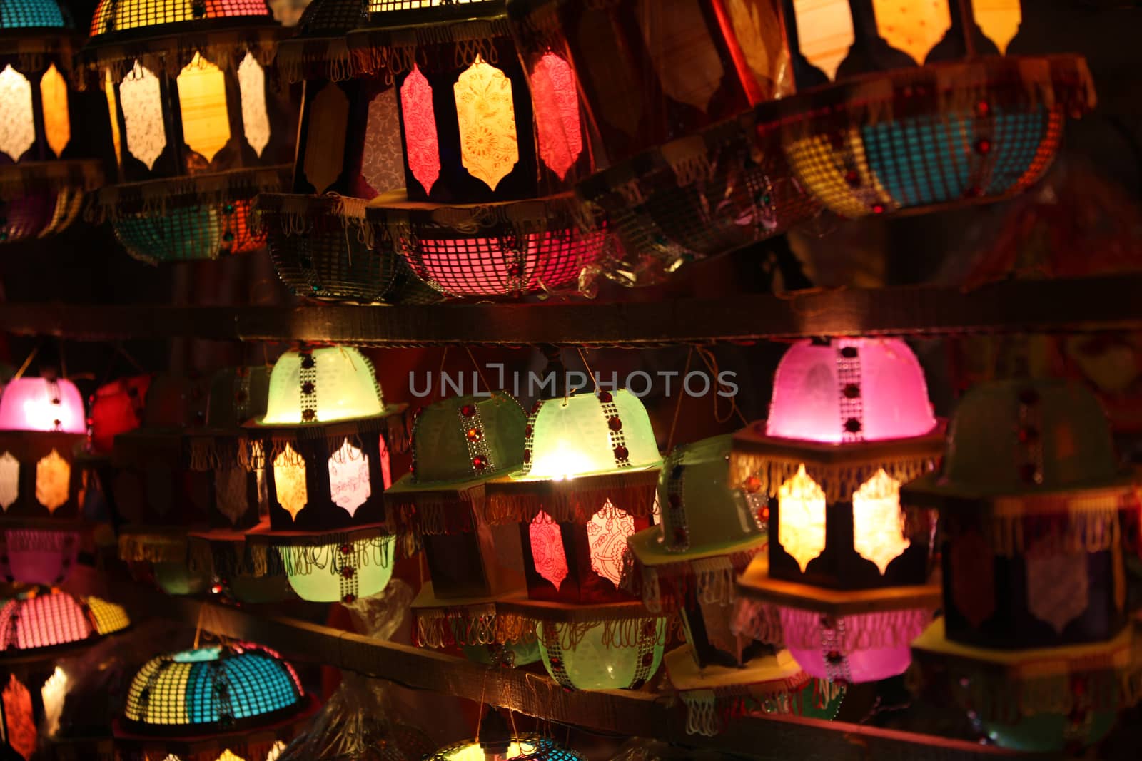 Beautiful traditional lanterns for sale in a shop on occasion of Diwali / Christmas festival in India