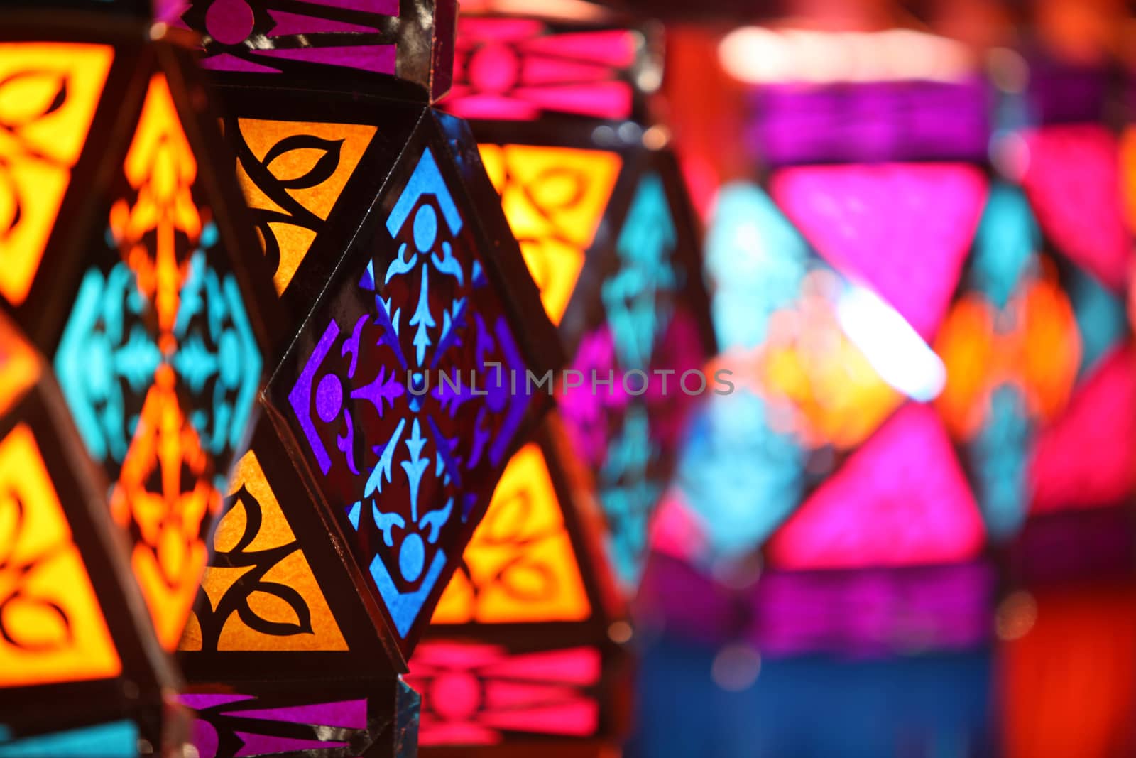 Beautiful colorful traditional lanterns for sale in a shop on occasion of Diwali / Christmas festival in India