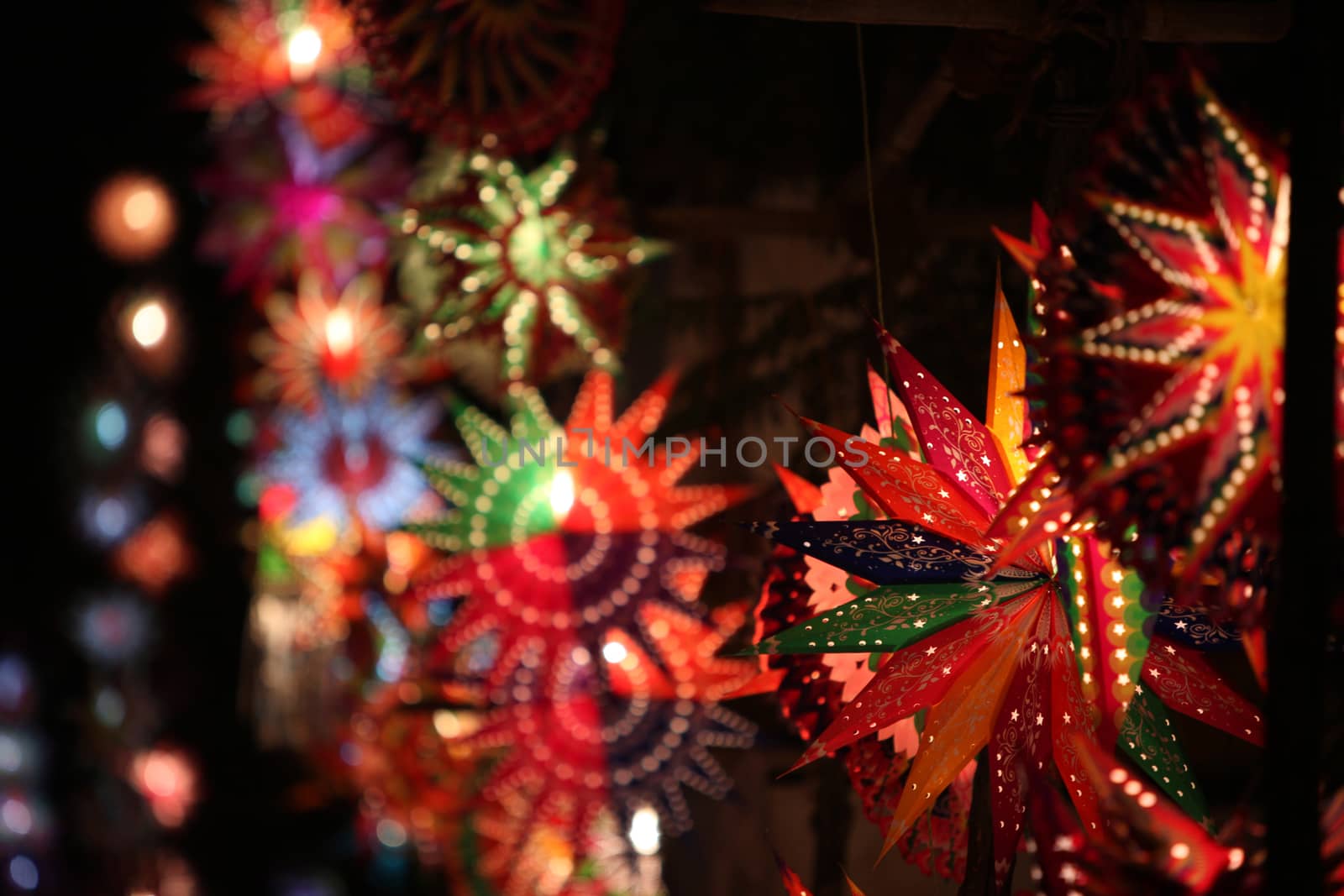 Beautiful colorful traditional lanterns lit up on occasion of Diwali / Christmas festival in India