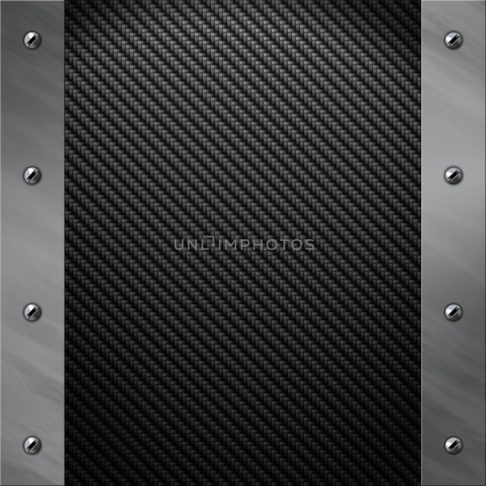 Brushed aluminum frame bolted to a grey real carbon fiber background