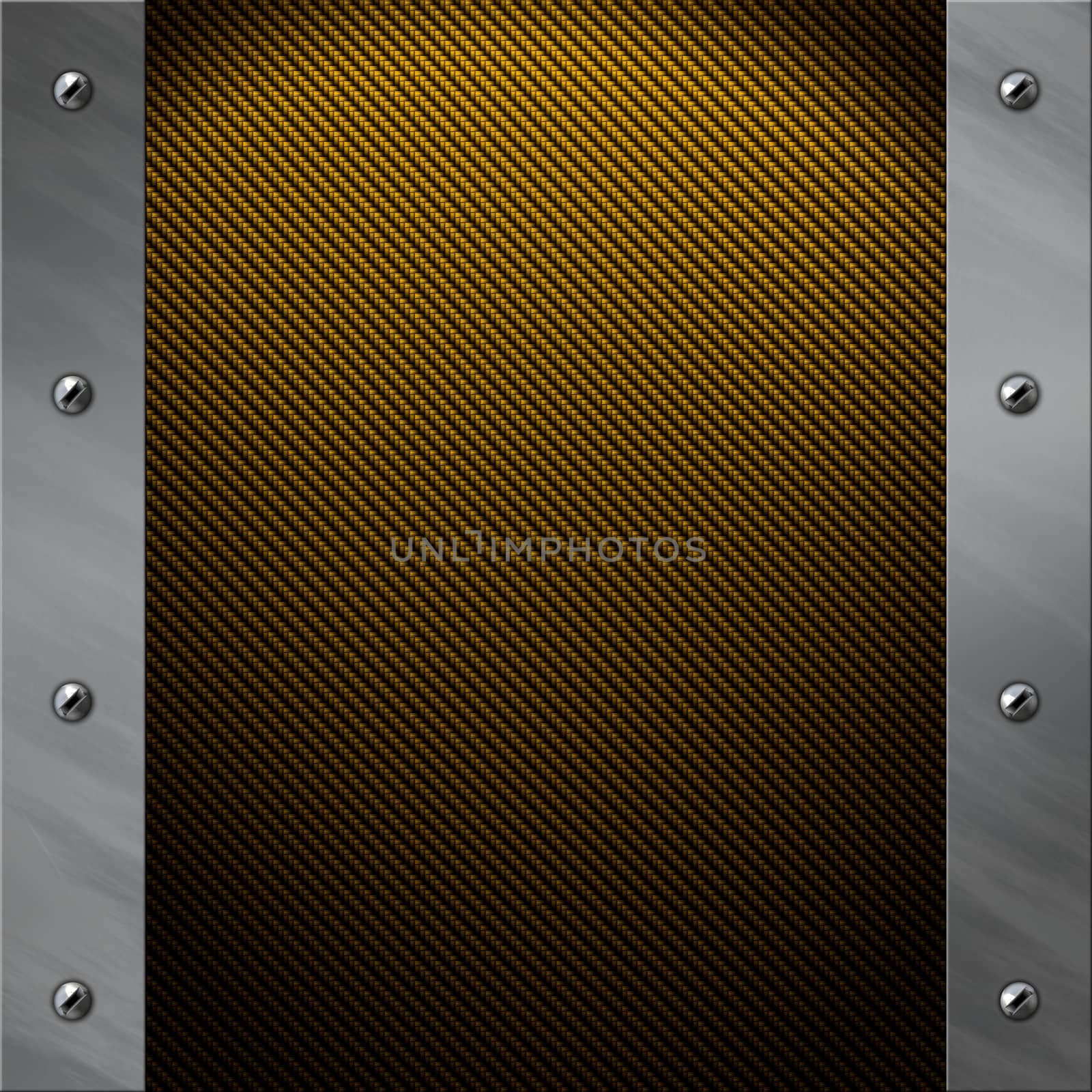 Brushed aluminum frame bolted to a golden real carbon fiber background