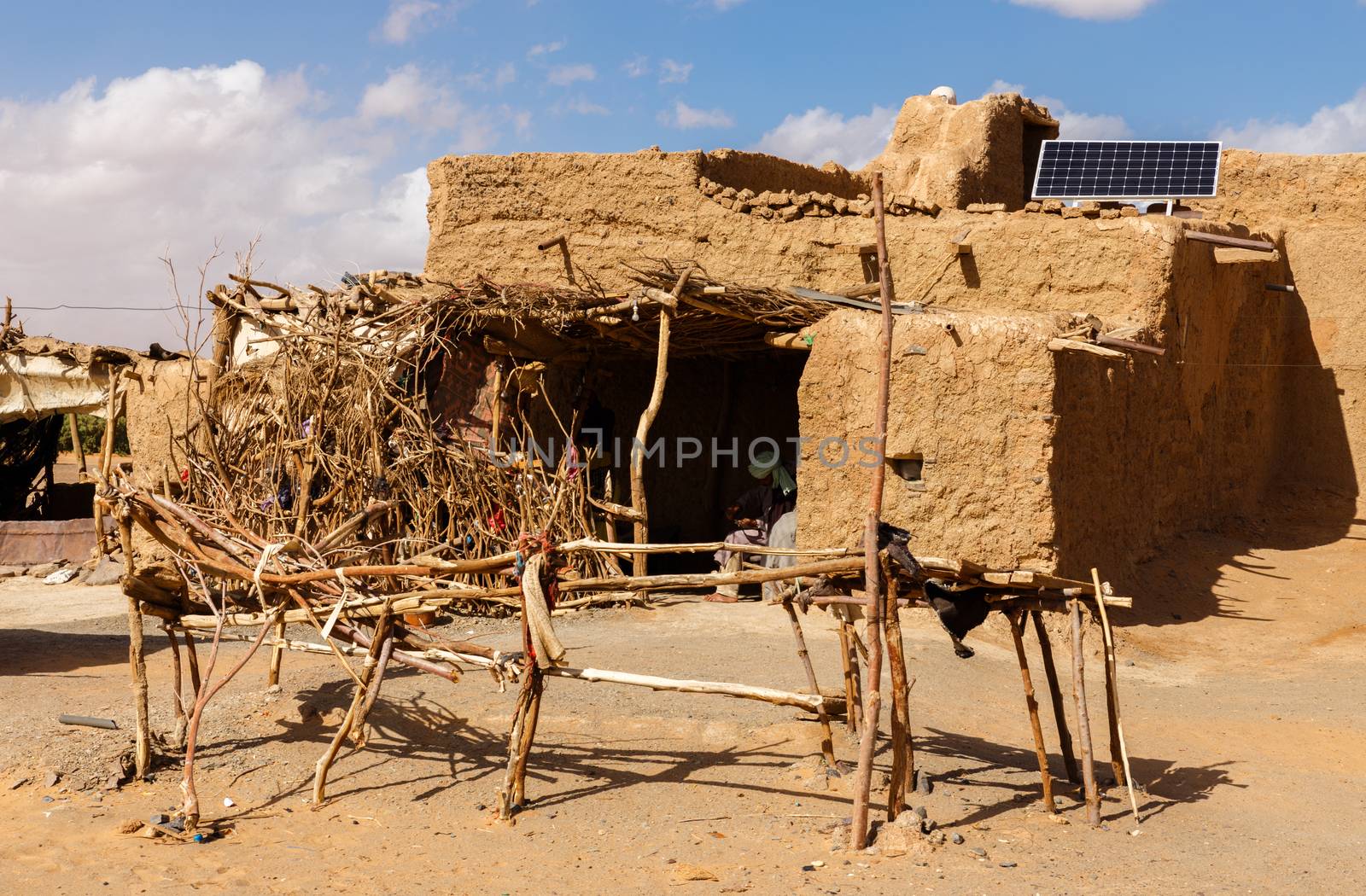 hut Berber in the Sahara desert with solar battery