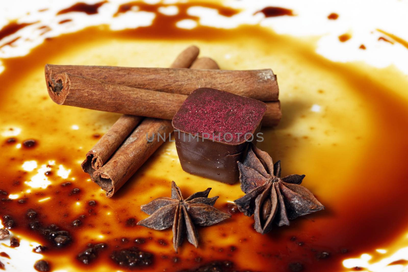 Chocolate candy isolated with anice and cinnamon
