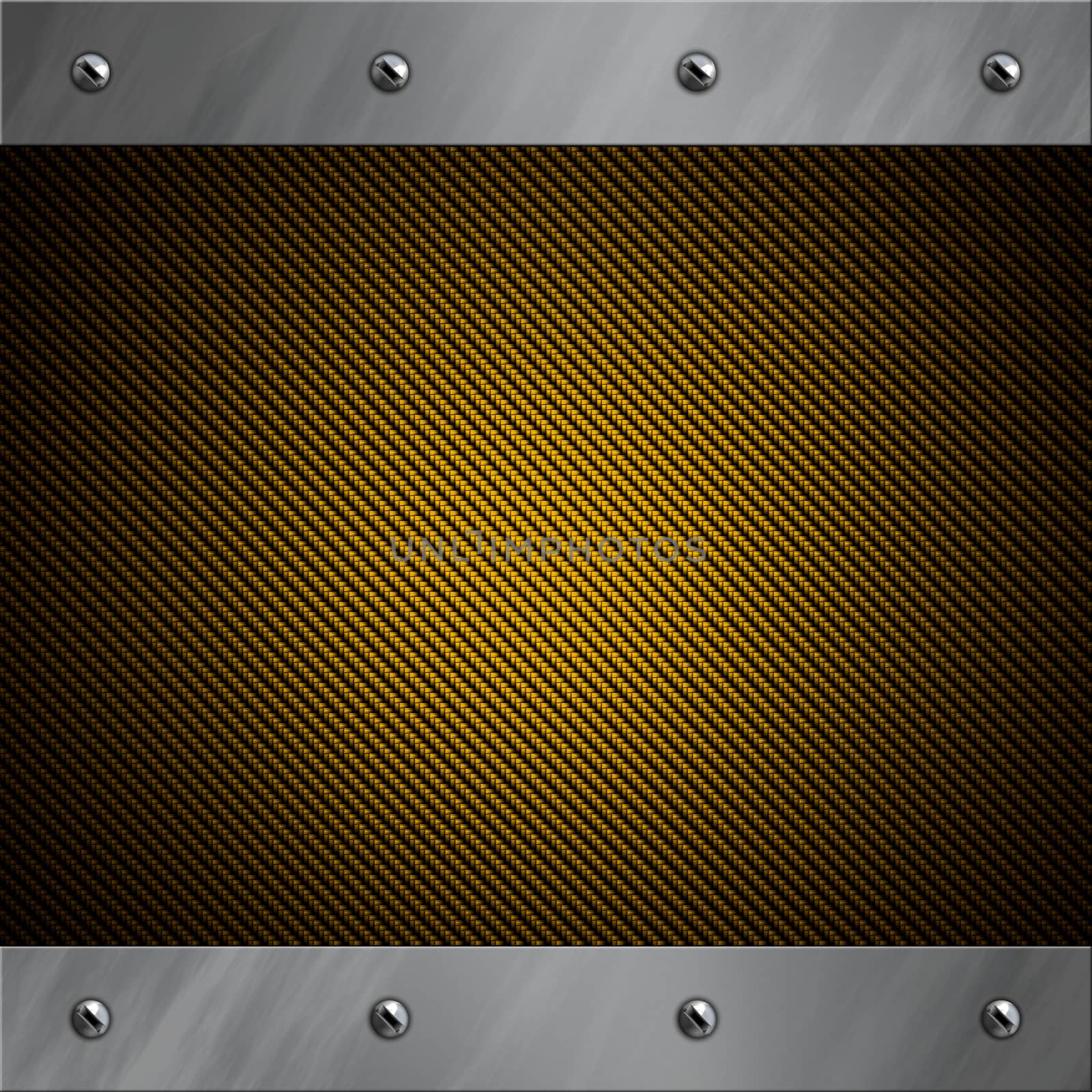 Brushed aluminum frame bolted to a golden carbon fiber background by Attila